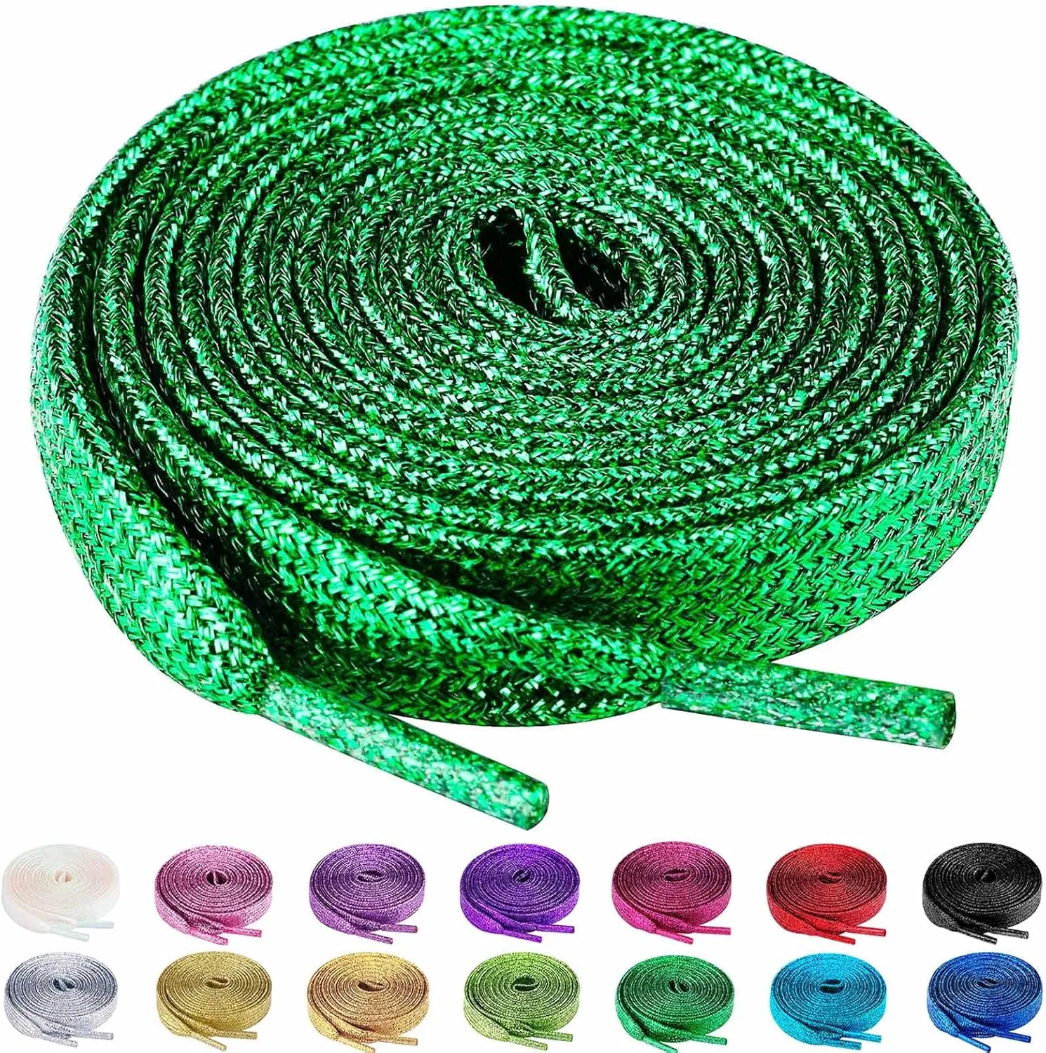Olukssck 2 Pairs Flat Glitter Shiny Metallic Shoe Laces, Colorful Sequin Shoelaces