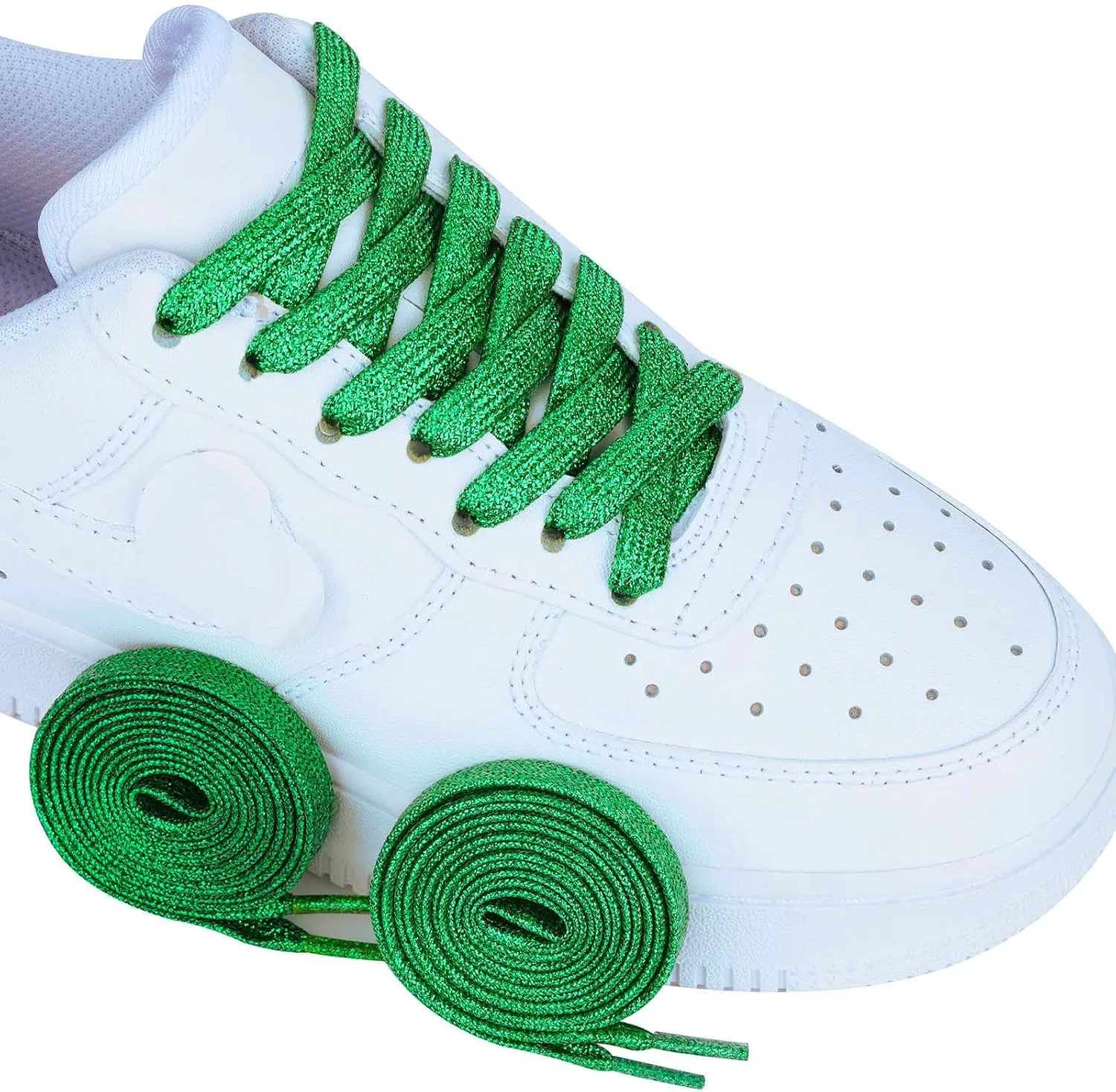 Olukssck 2 Pairs Flat Glitter Shiny Metallic Shoe Laces, Colorful Sequin Shoelaces