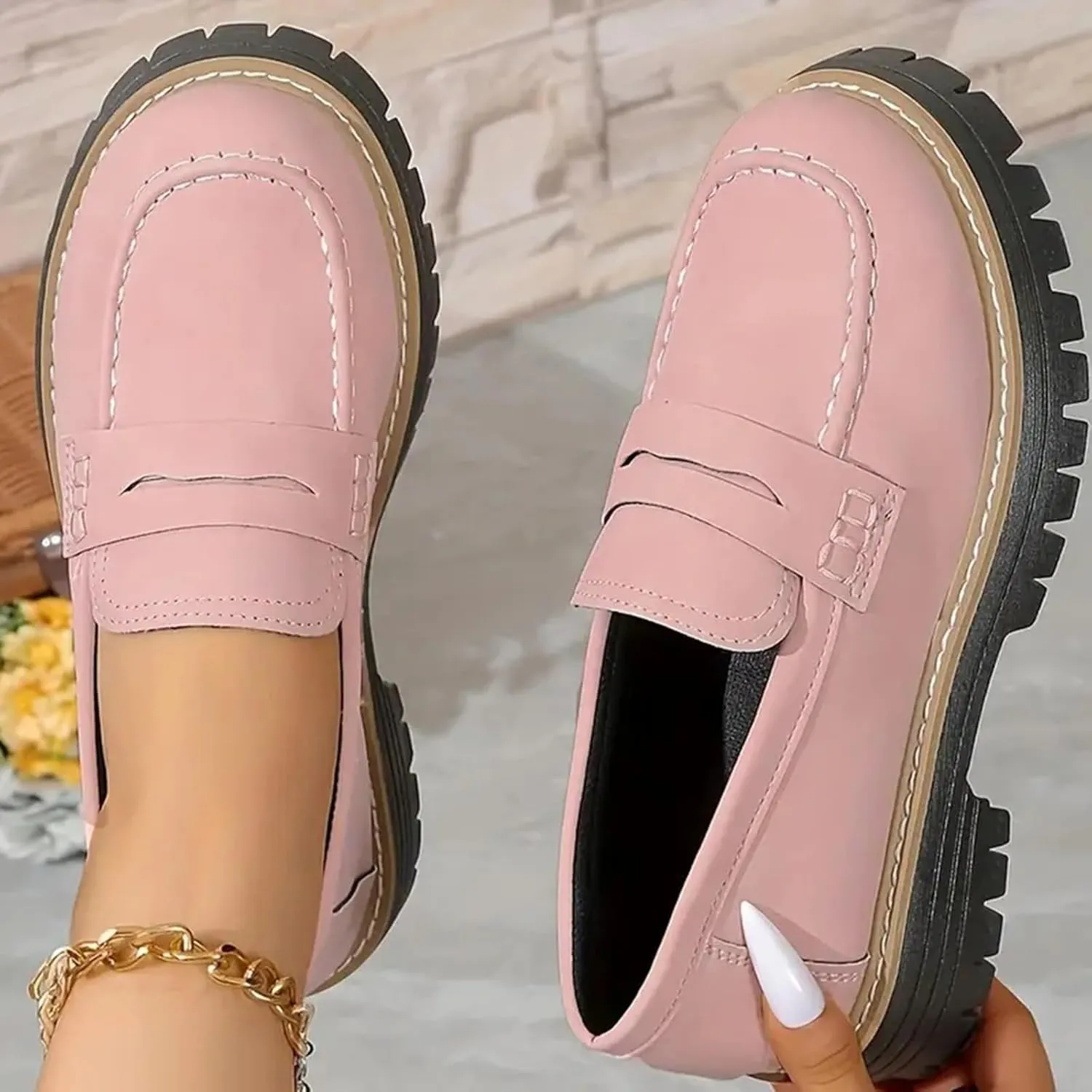 Orthoture-Orthopedic Platform Loafers for Women Round Toe Lug Sole Slip On Work Office Business Casual Dress Shoes