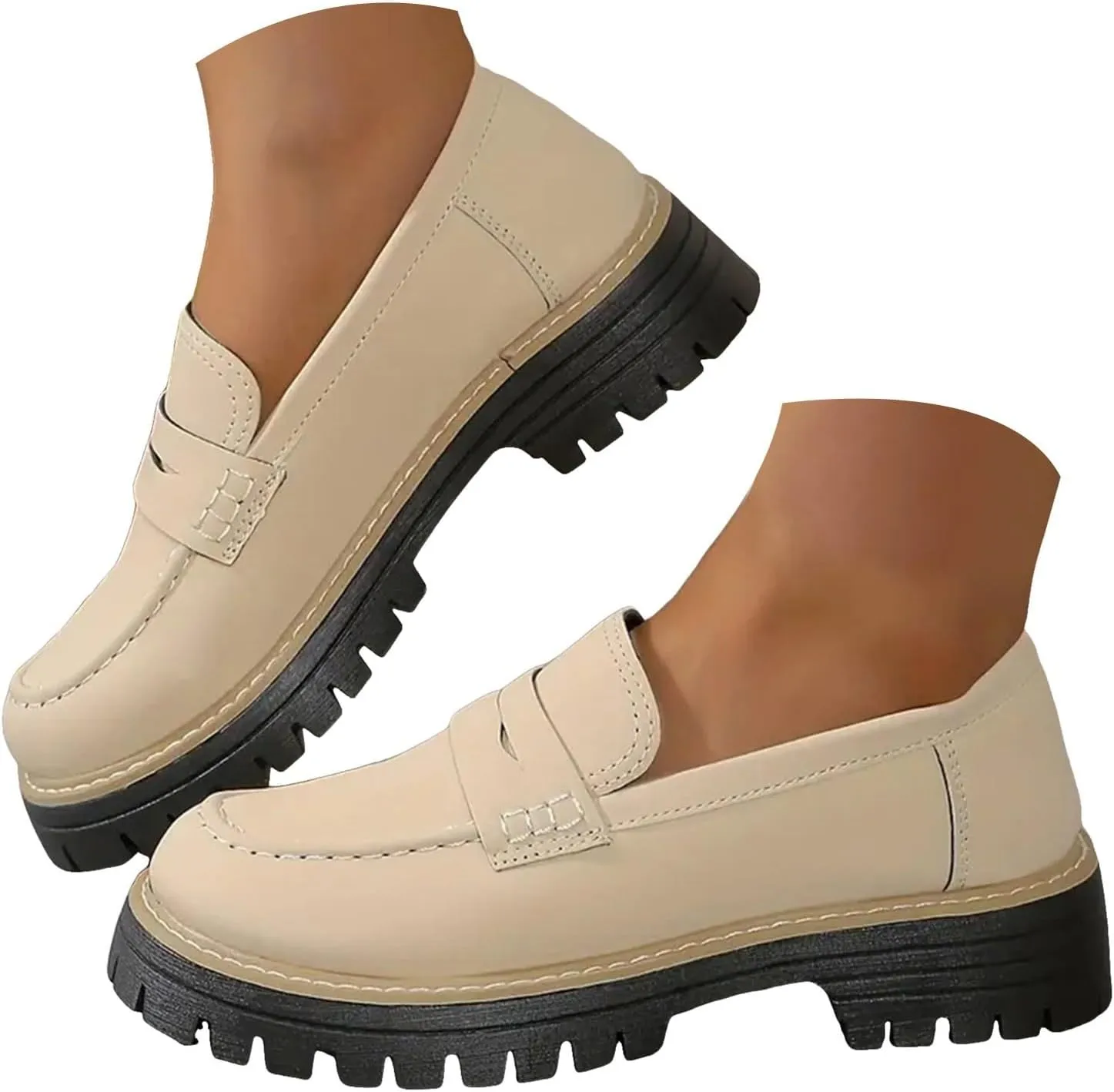 Orthoture-Orthopedic Platform Loafers for Women Round Toe Lug Sole Slip On Work Office Business Casual Dress Shoes