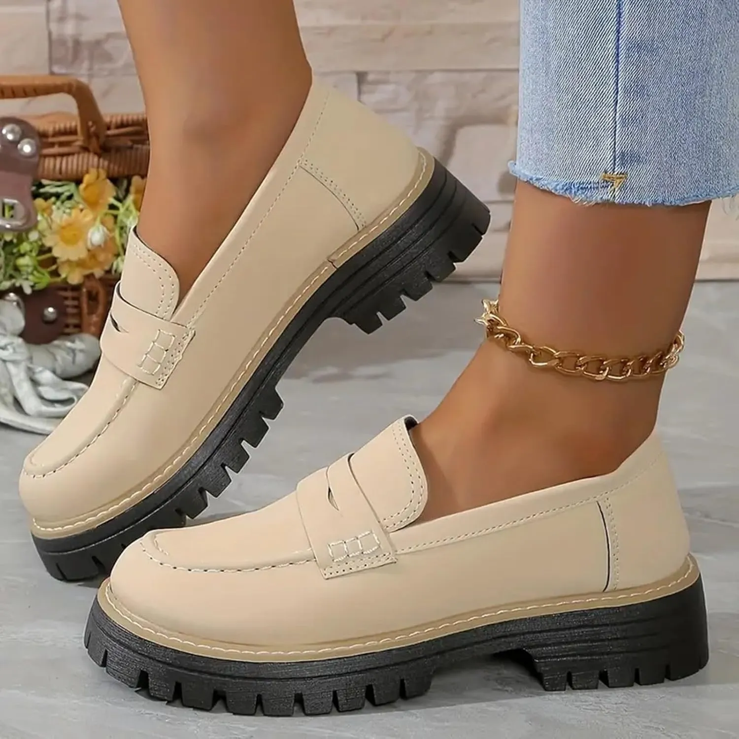 Orthoture-Orthopedic Platform Loafers for Women Round Toe Lug Sole Slip On Work Office Business Casual Dress Shoes