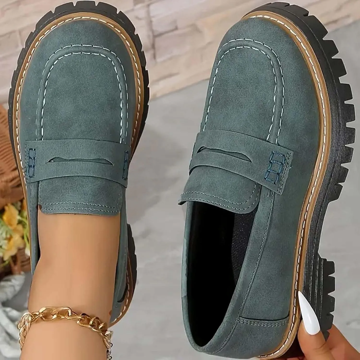 Orthoture-Orthopedic Platform Loafers for Women Round Toe Lug Sole Slip On Work Office Business Casual Dress Shoes