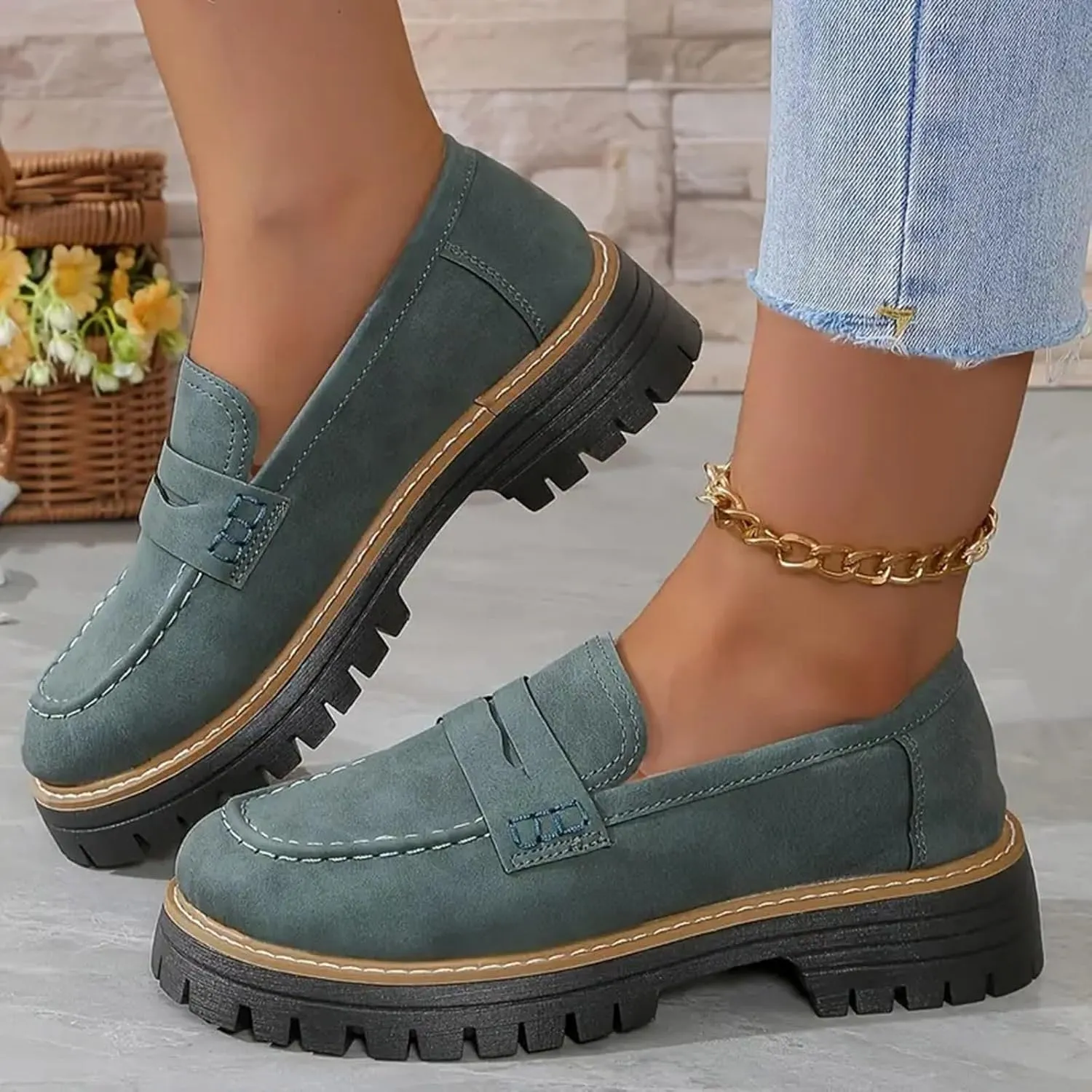 Orthoture-Orthopedic Platform Loafers for Women Round Toe Lug Sole Slip On Work Office Business Casual Dress Shoes