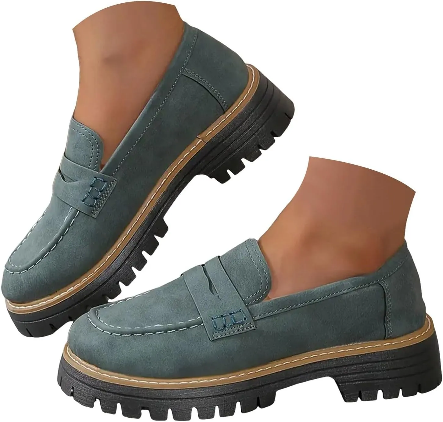 Orthoture-Orthopedic Platform Loafers for Women Round Toe Lug Sole Slip On Work Office Business Casual Dress Shoes