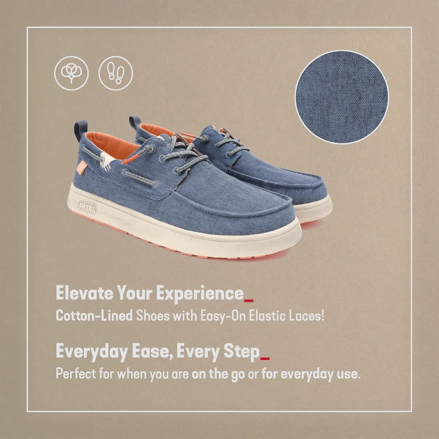 PITAS Maui Flax Slip-On Shoes for Men | Casual Summer Mens Moccasin | Everyday Wear Loafers | Navy