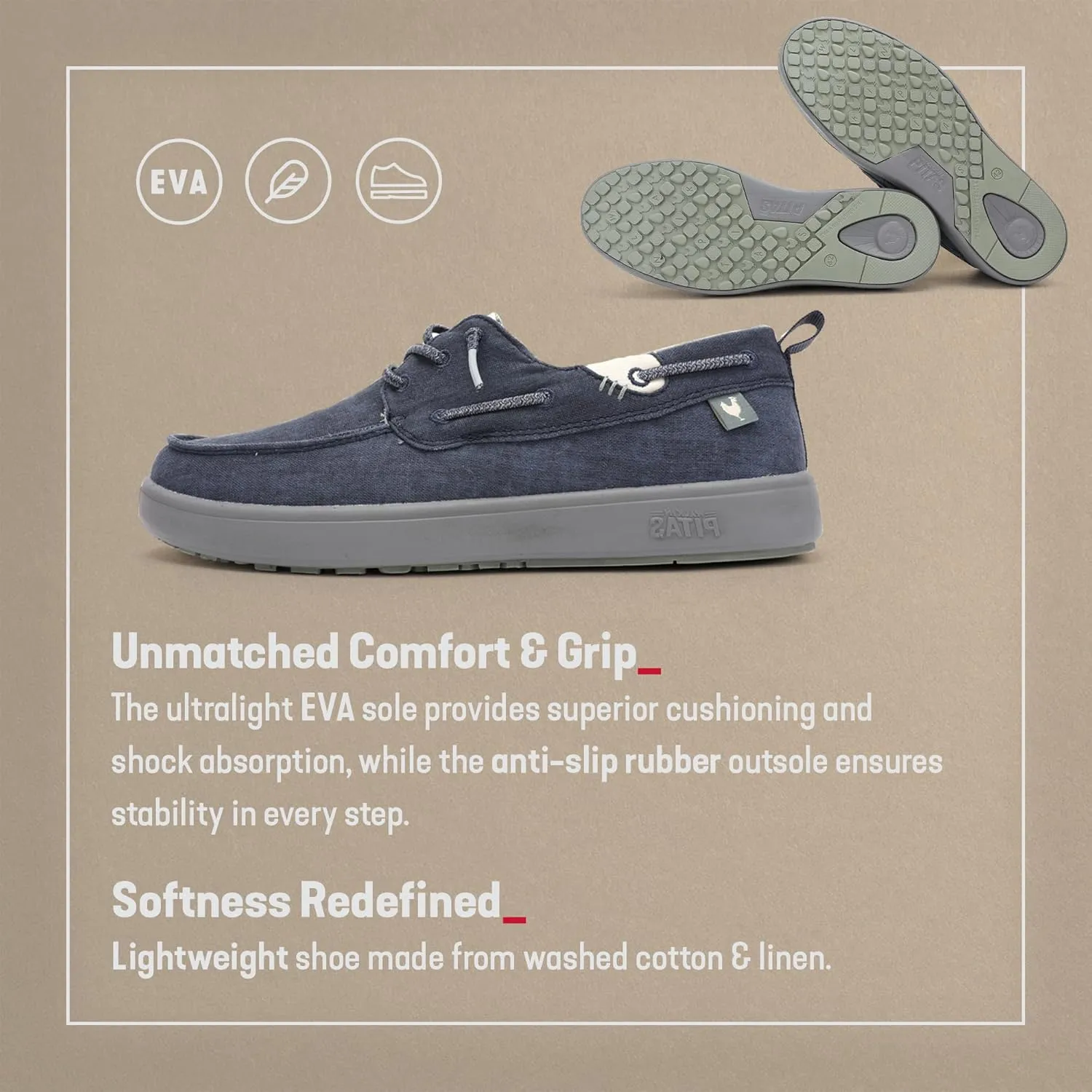 PITAS Maui Flax Slip-On Shoes for Men | Casual Summer Mens Moccasin | Everyday Wear Loafers | Navy