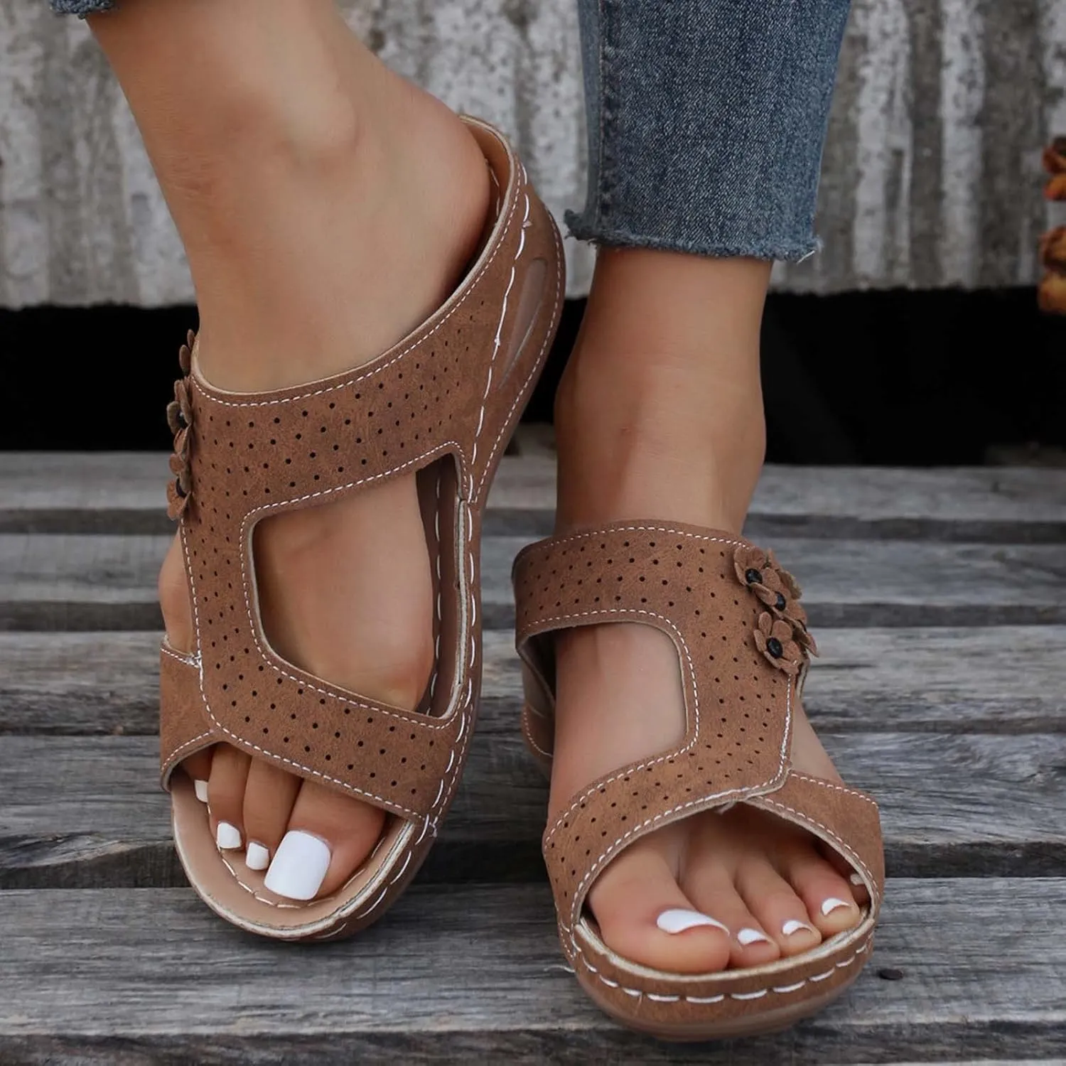 SBGMoSJ Orthopedic Backless Flats for Women Wide Width Orthopedic Shoes Women Wide Toes Box Diabetic Sandals for Women Size 10 Mens Walking Sandals Womens Sandals Size 9 Block Heel Sandals