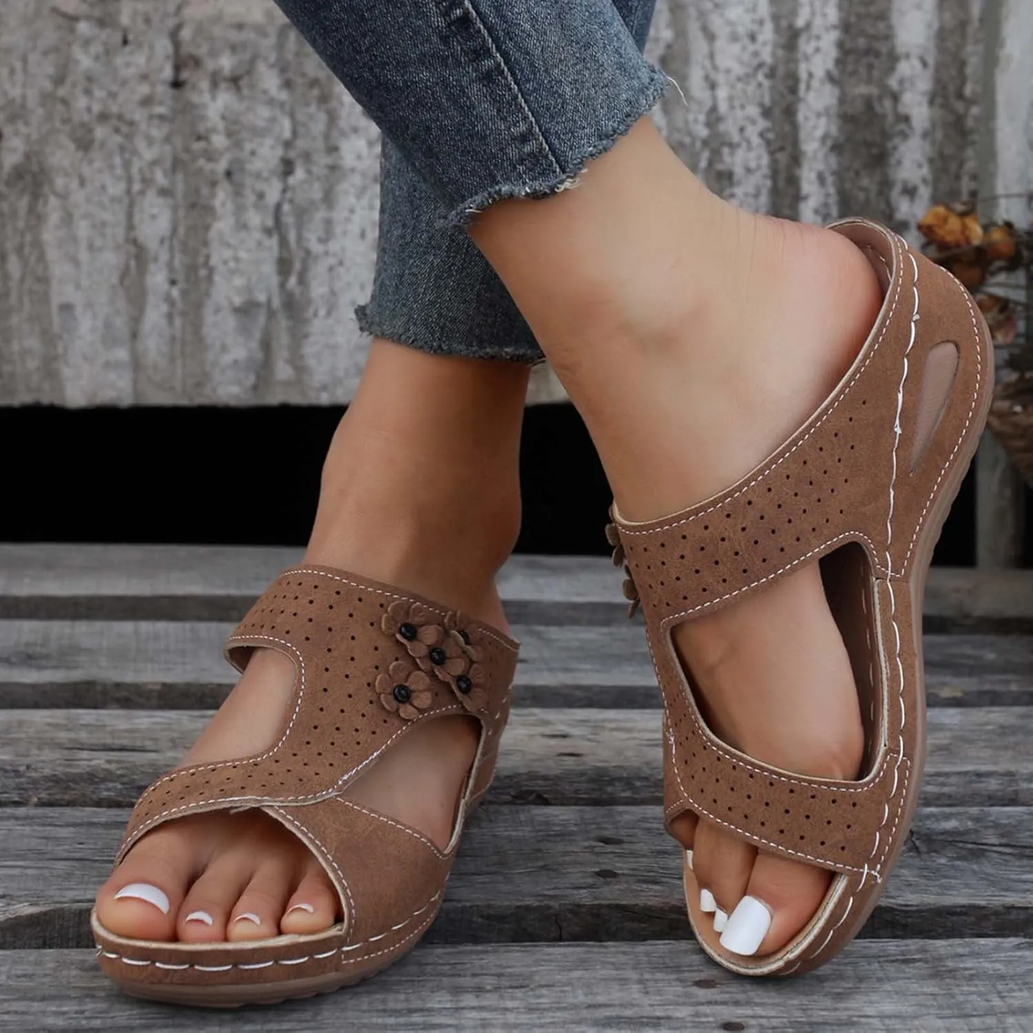 SBGMoSJ Orthopedic Backless Flats for Women Wide Width Orthopedic Shoes Women Wide Toes Box Diabetic Sandals for Women Size 10 Mens Walking Sandals Womens Sandals Size 9 Block Heel Sandals