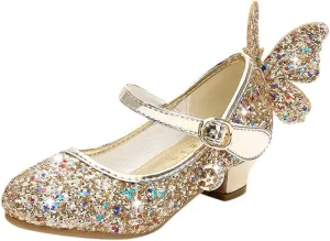 Shiny Solid Butterfly Embellished Shoe for Baby Girl Moon Hook and Loop Summer Sandals Princess Sequin Low Heel
