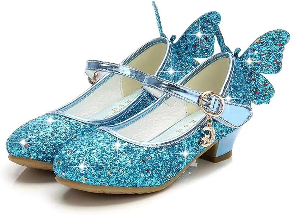 Shiny Solid Butterfly Embellished Shoe for Baby Girl Moon Hook and Loop Summer Sandals Princess Sequin Low Heel