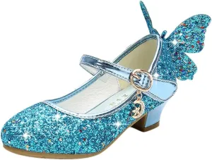 Shiny Solid Butterfly Embellished Shoe for Baby Girl Moon Hook and Loop Summer Sandals Princess Sequin Low Heel