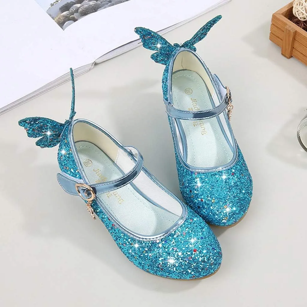 Shiny Solid Butterfly Embellished Shoe for Baby Girl Moon Hook and Loop Summer Sandals Princess Sequin Low Heel