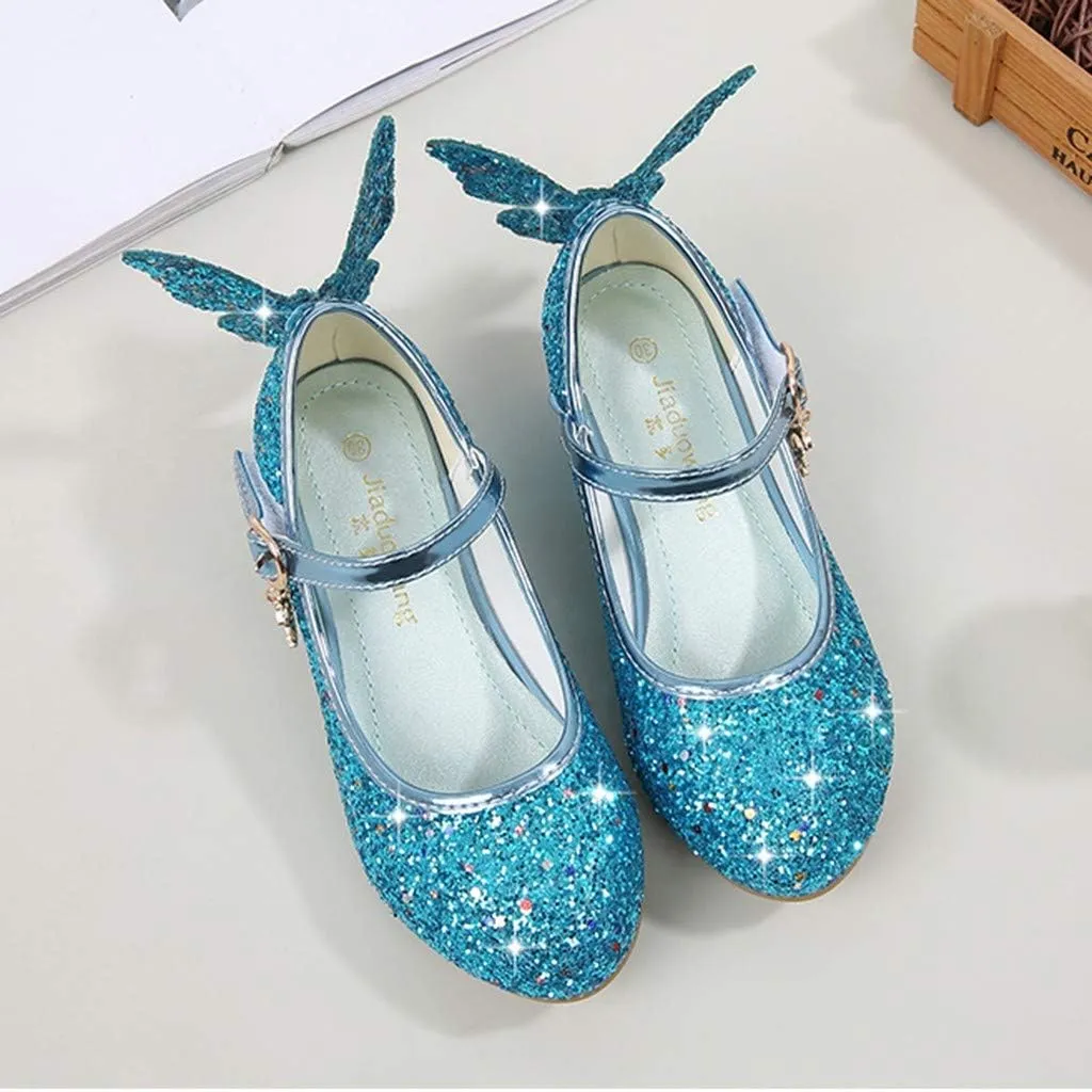 Shiny Solid Butterfly Embellished Shoe for Baby Girl Moon Hook and Loop Summer Sandals Princess Sequin Low Heel