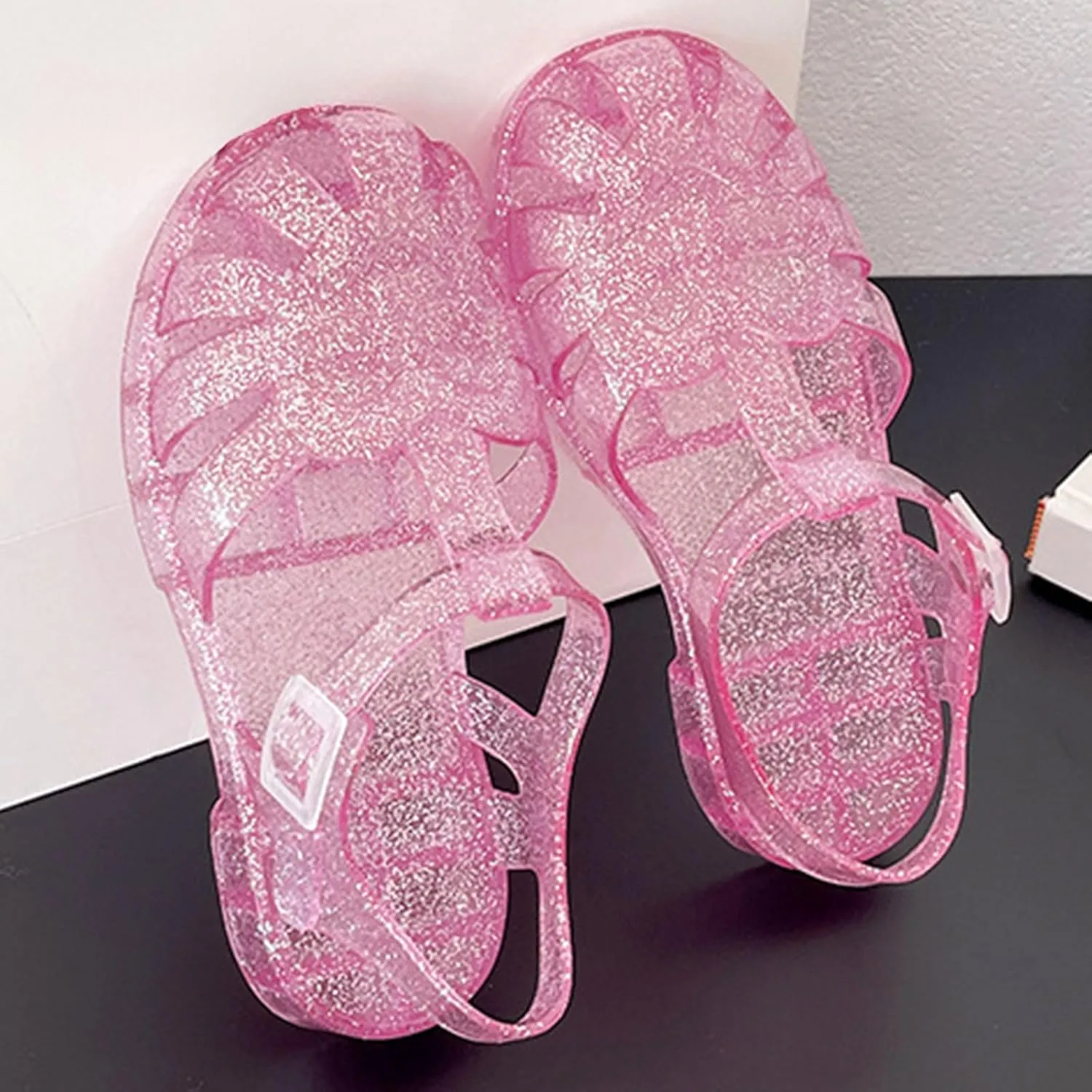 Soft Flat Shoes Summer Girl Shoes Girls Sandals Shiny Jelly Beach Closed Toe Hollow Casual