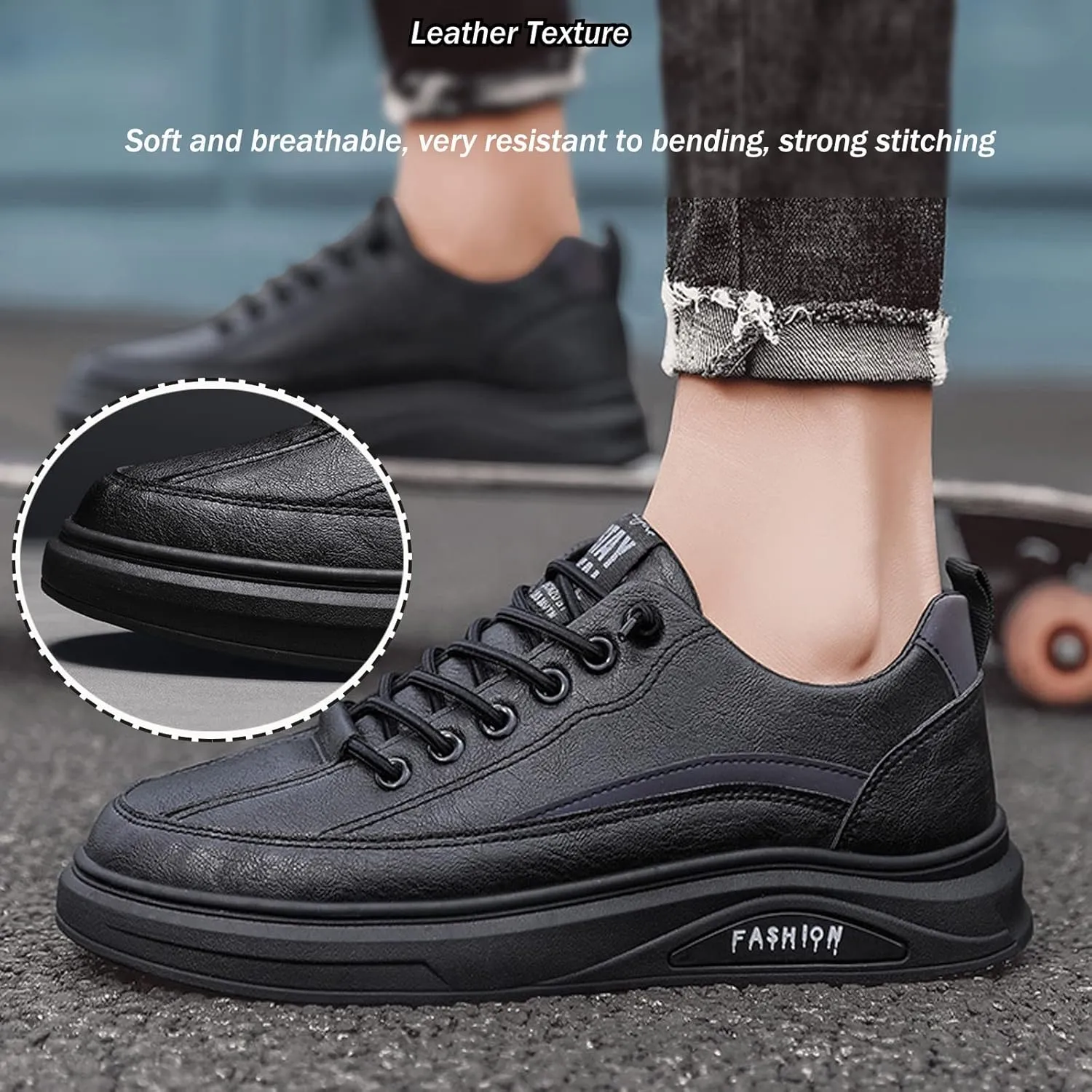SOLPNOW Men's Leather Breathable Lace Up Ankle Flat Casual Loafers,Slip On Non Slip Breathable Comfortable Walking Hiking Shoes