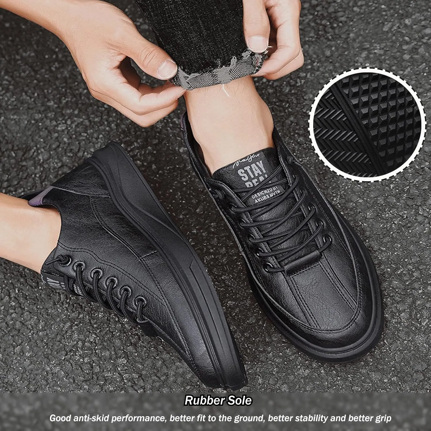 SOLPNOW Men's Leather Breathable Lace Up Ankle Flat Casual Loafers,Slip On Non Slip Breathable Comfortable Walking Hiking Shoes
