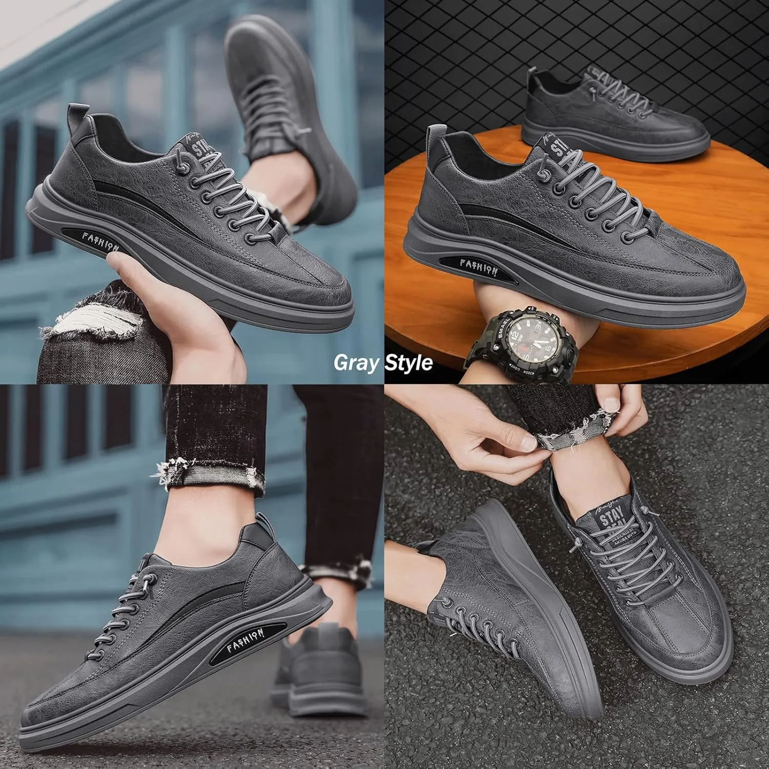 SOLPNOW Men's Leather Breathable Lace Up Ankle Flat Casual Loafers,Slip On Non Slip Breathable Comfortable Walking Hiking Shoes