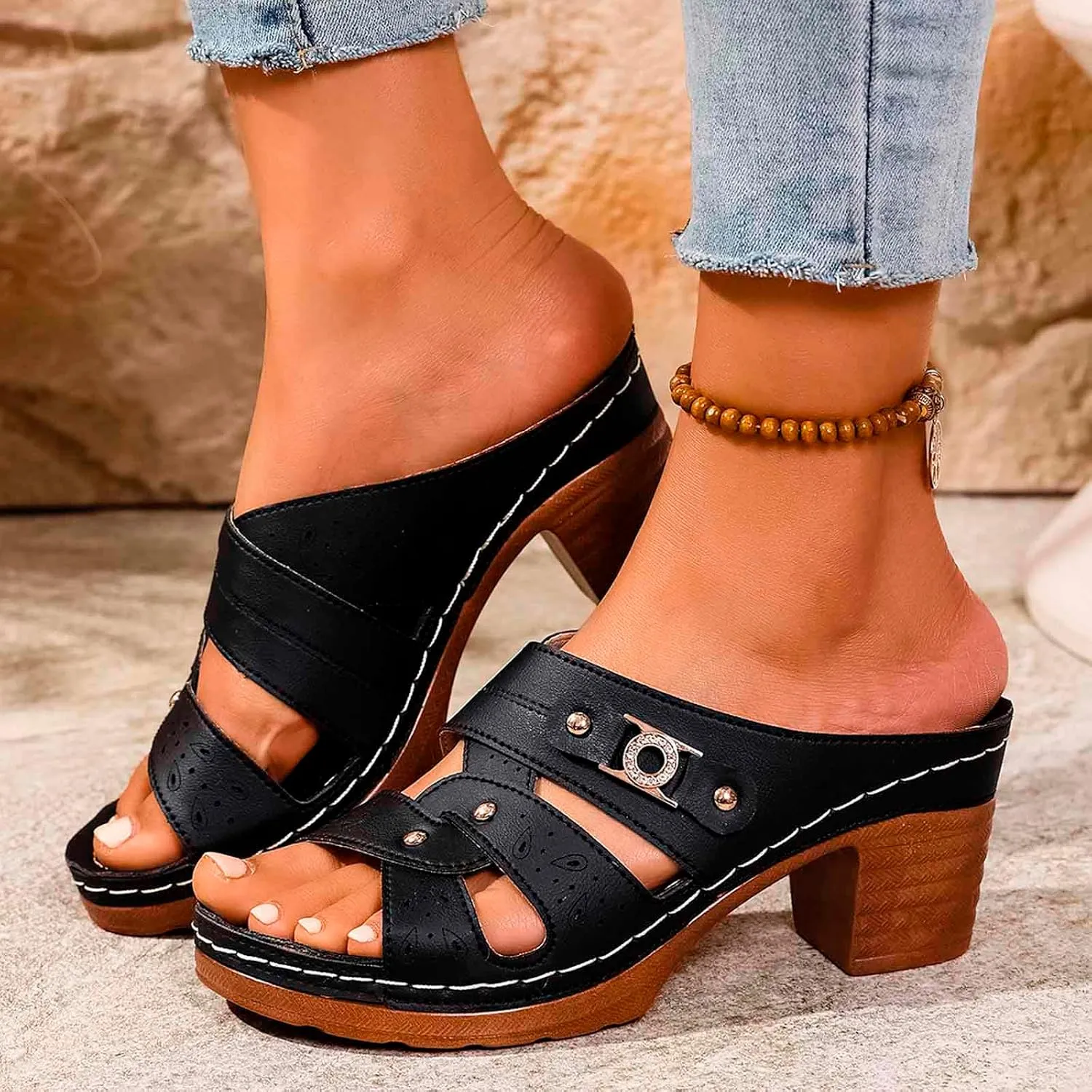 Stylish Women's Sandals for Spring Summer: Casual Open Toe Slip On Shoes, Comfortable and Lightweight with Arch
