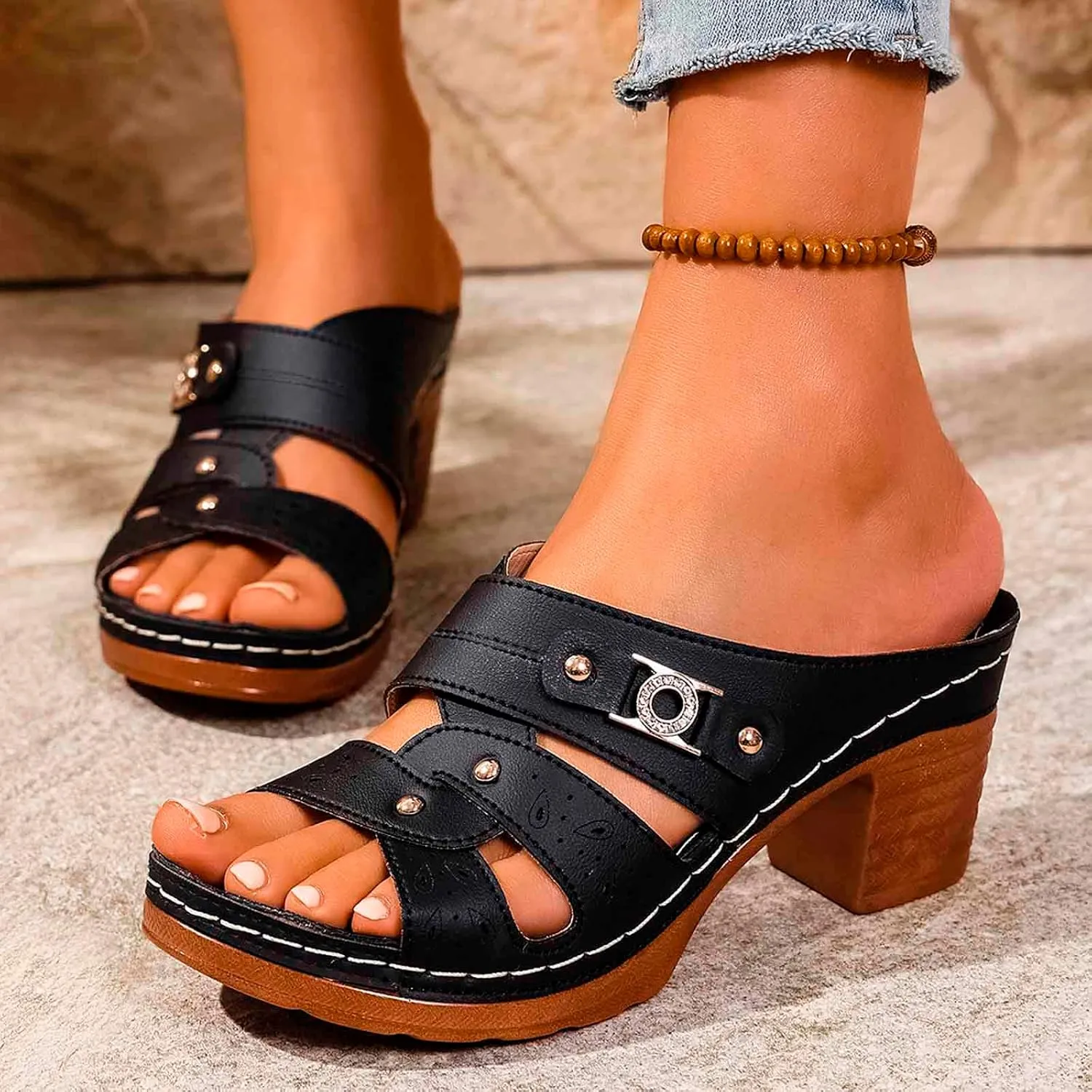 Stylish Women's Sandals for Spring Summer: Casual Open Toe Slip On Shoes, Comfortable and Lightweight with Arch
