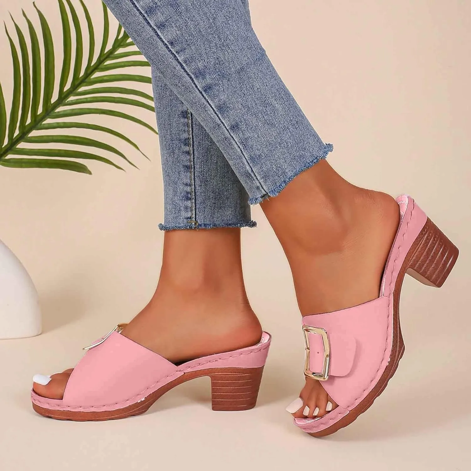 Stylish Women's Slide Heeled Sandals Open Toe Design with Comfortable Platform for Casual Wear Vacation and Outdoor Activities