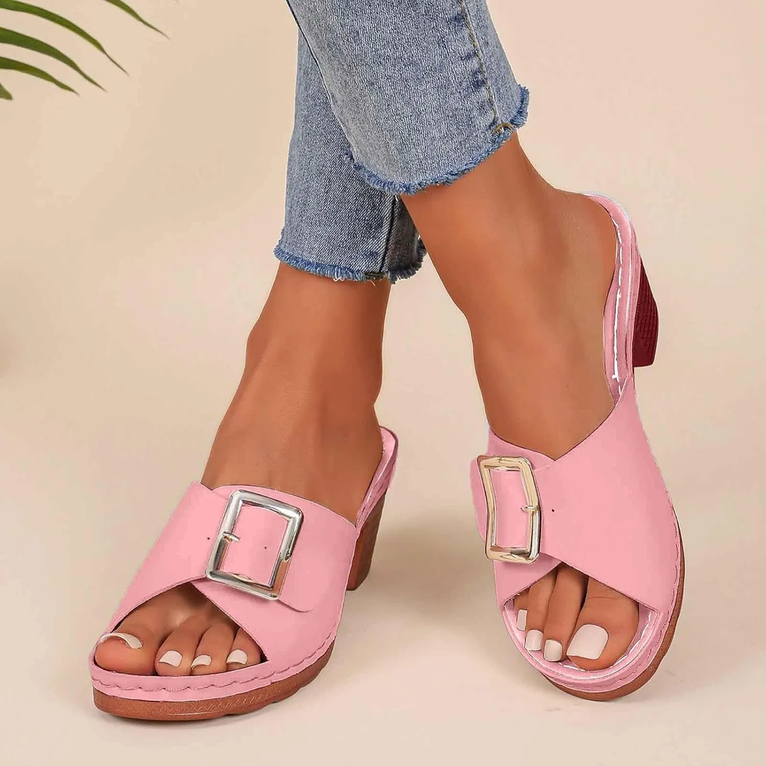 Stylish Women's Slide Heeled Sandals Open Toe Design with Comfortable Platform for Casual Wear Vacation and Outdoor Activities