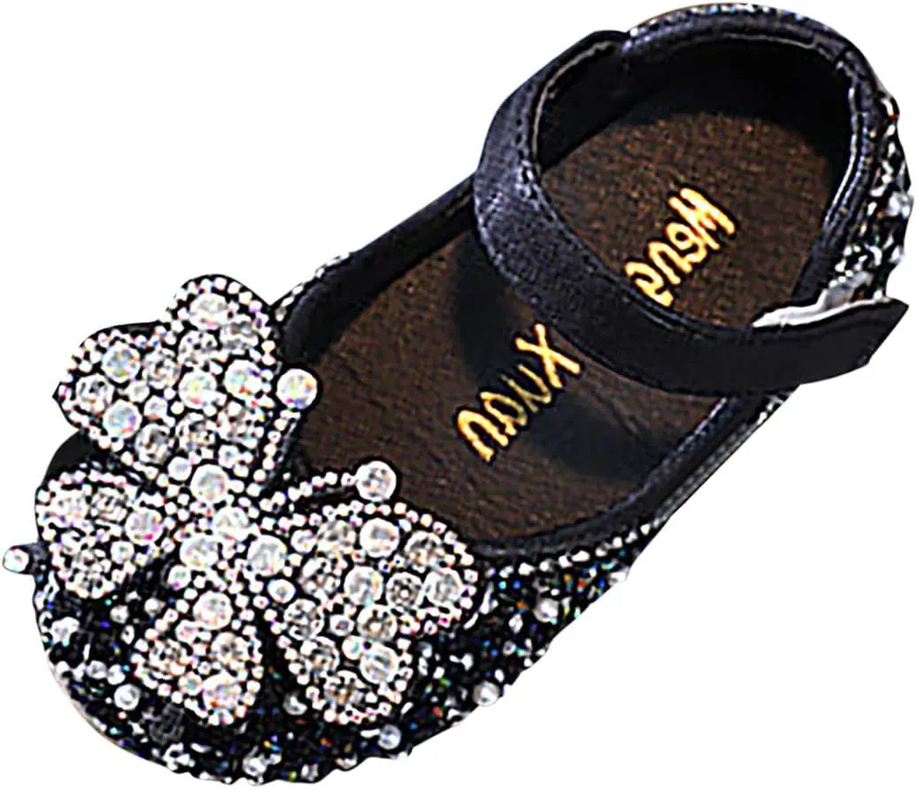 Toddler Baby Girl Butterfly Glitter Flat Dress Shoes Infant Shiny Sandals Mary Jane Dress Shoes Sandals