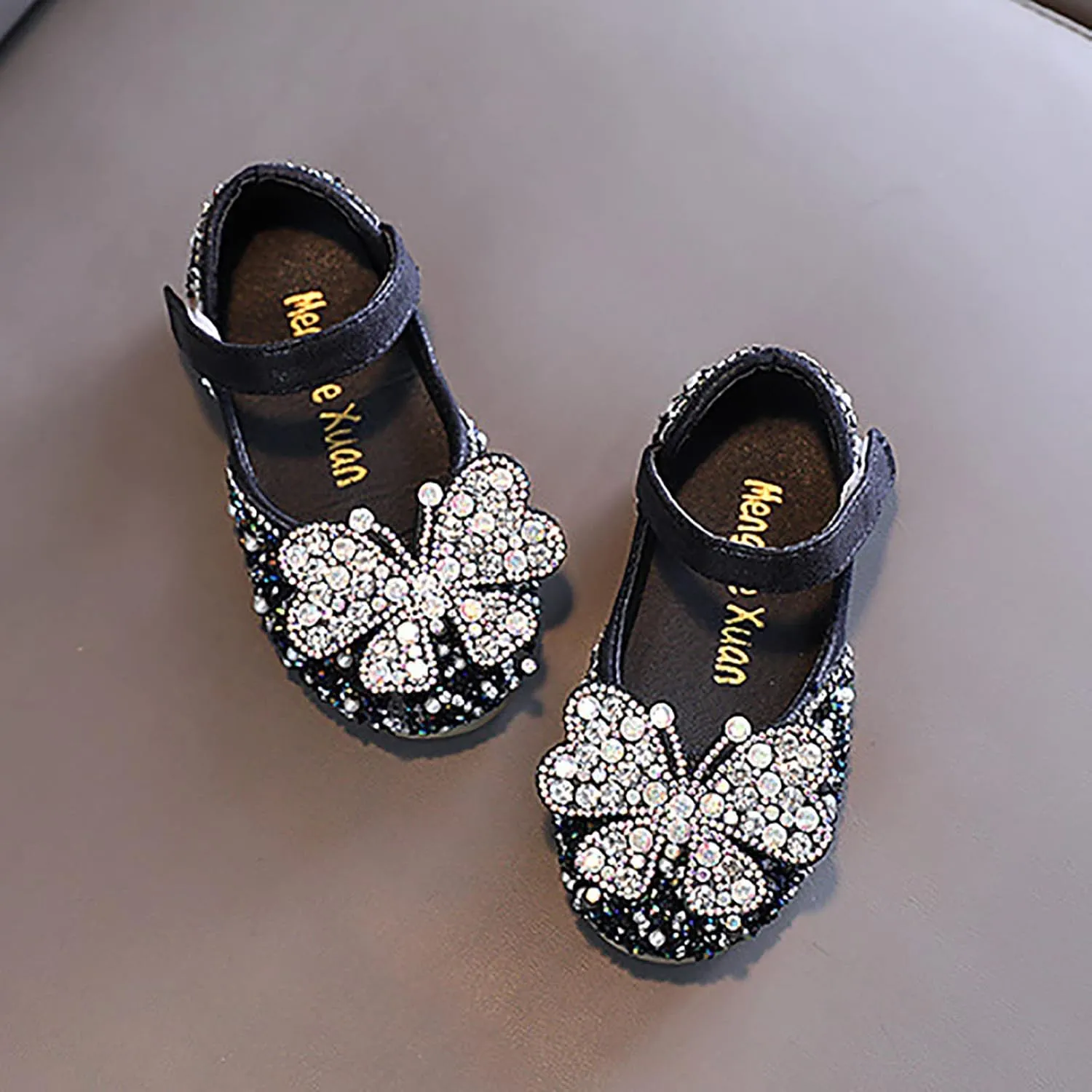 Toddler Baby Girl Butterfly Glitter Flat Dress Shoes Infant Shiny Sandals Mary Jane Dress Shoes Sandals
