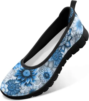 UNICEU Womens Floral Slip On Shoes Breathable Mesh Casual Loafers Lightweight Non-Slip Fashion Walking Work Sneakers
