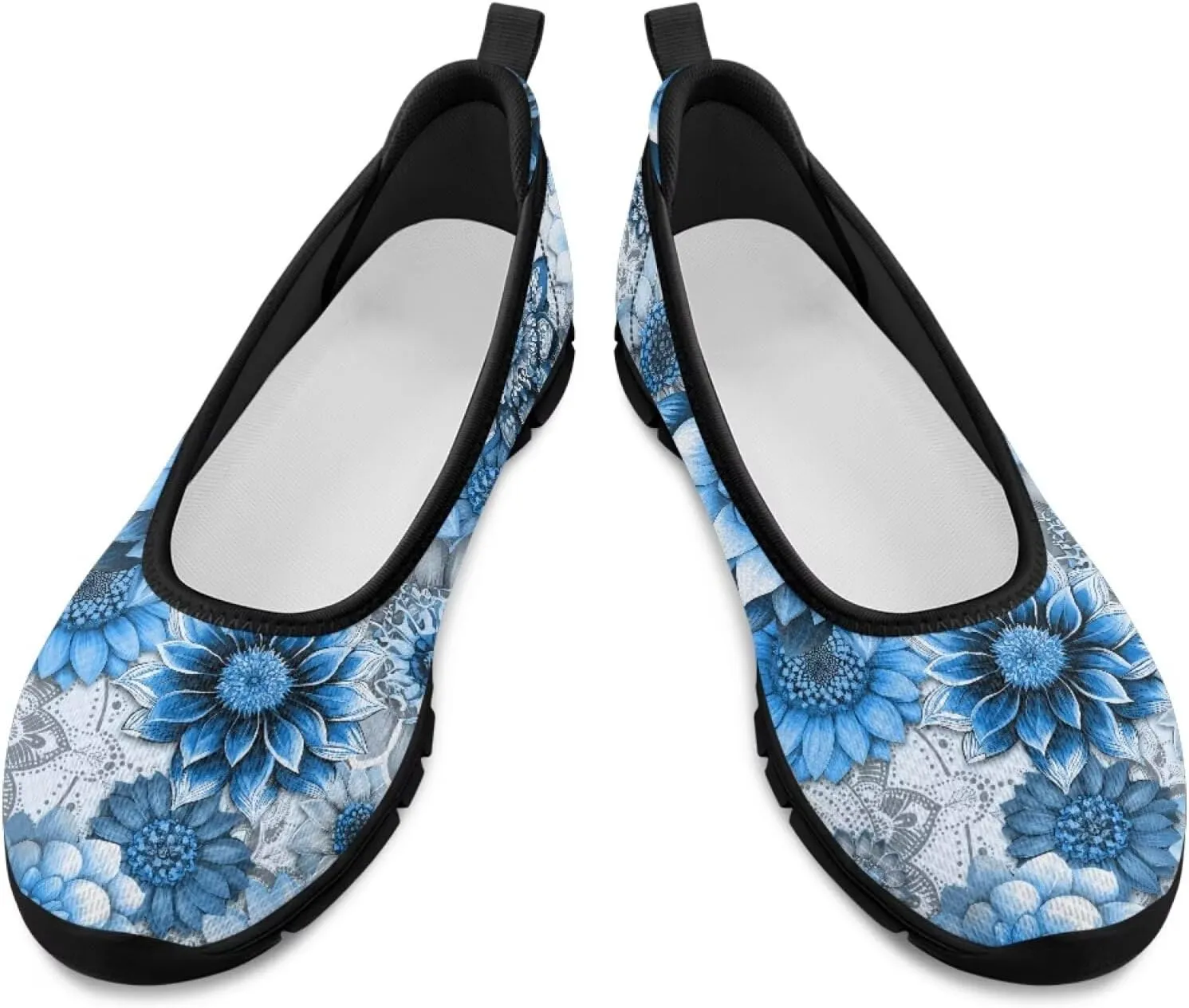 UNICEU Womens Floral Slip On Shoes Breathable Mesh Casual Loafers Lightweight Non-Slip Fashion Walking Work Sneakers