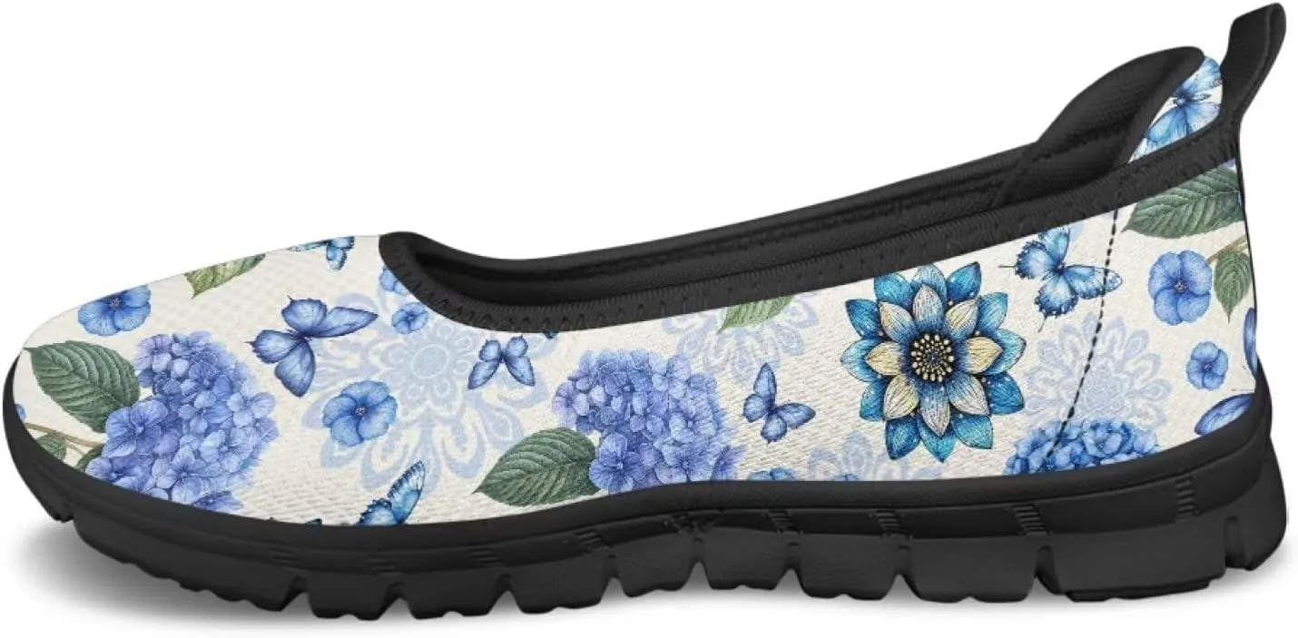 UNICEU Womens Floral Slip On Shoes Breathable Mesh Casual Loafers Lightweight Non-Slip Fashion Walking Work Sneakers