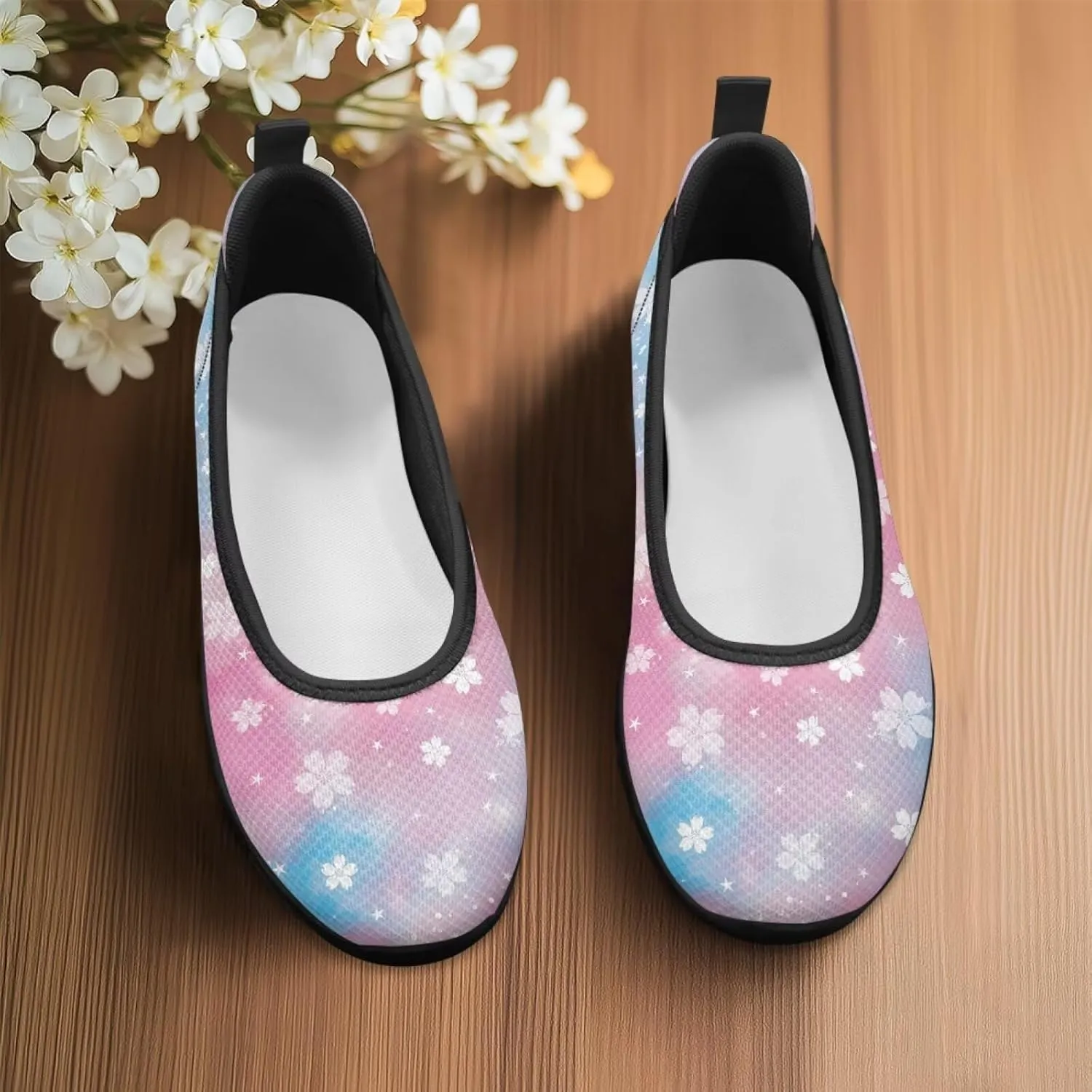 UNICEU Womens Floral Slip On Shoes Breathable Mesh Casual Loafers Lightweight Non-Slip Fashion Walking Work Sneakers