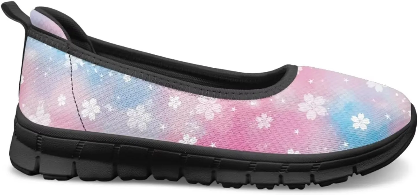UNICEU Womens Floral Slip On Shoes Breathable Mesh Casual Loafers Lightweight Non-Slip Fashion Walking Work Sneakers
