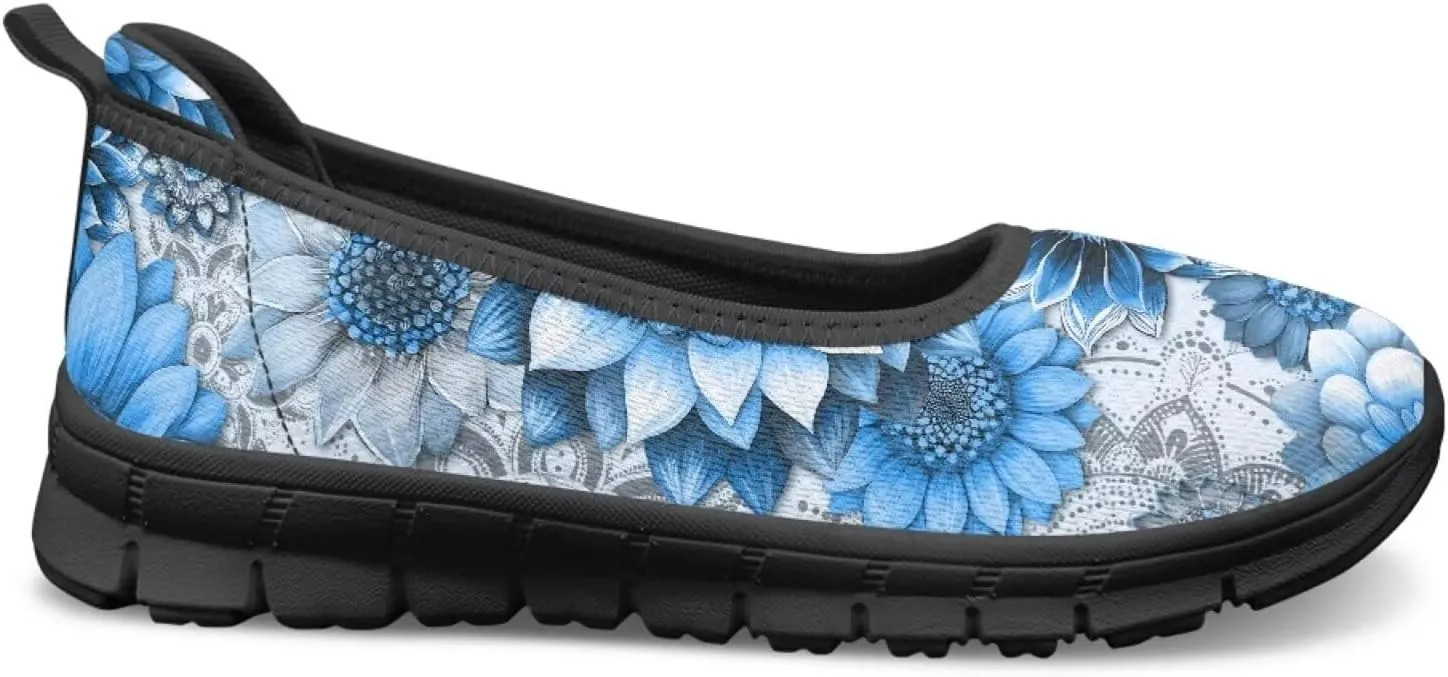 UNICEU Womens Floral Slip On Shoes Breathable Mesh Casual Loafers Lightweight Non-Slip Fashion Walking Work Sneakers