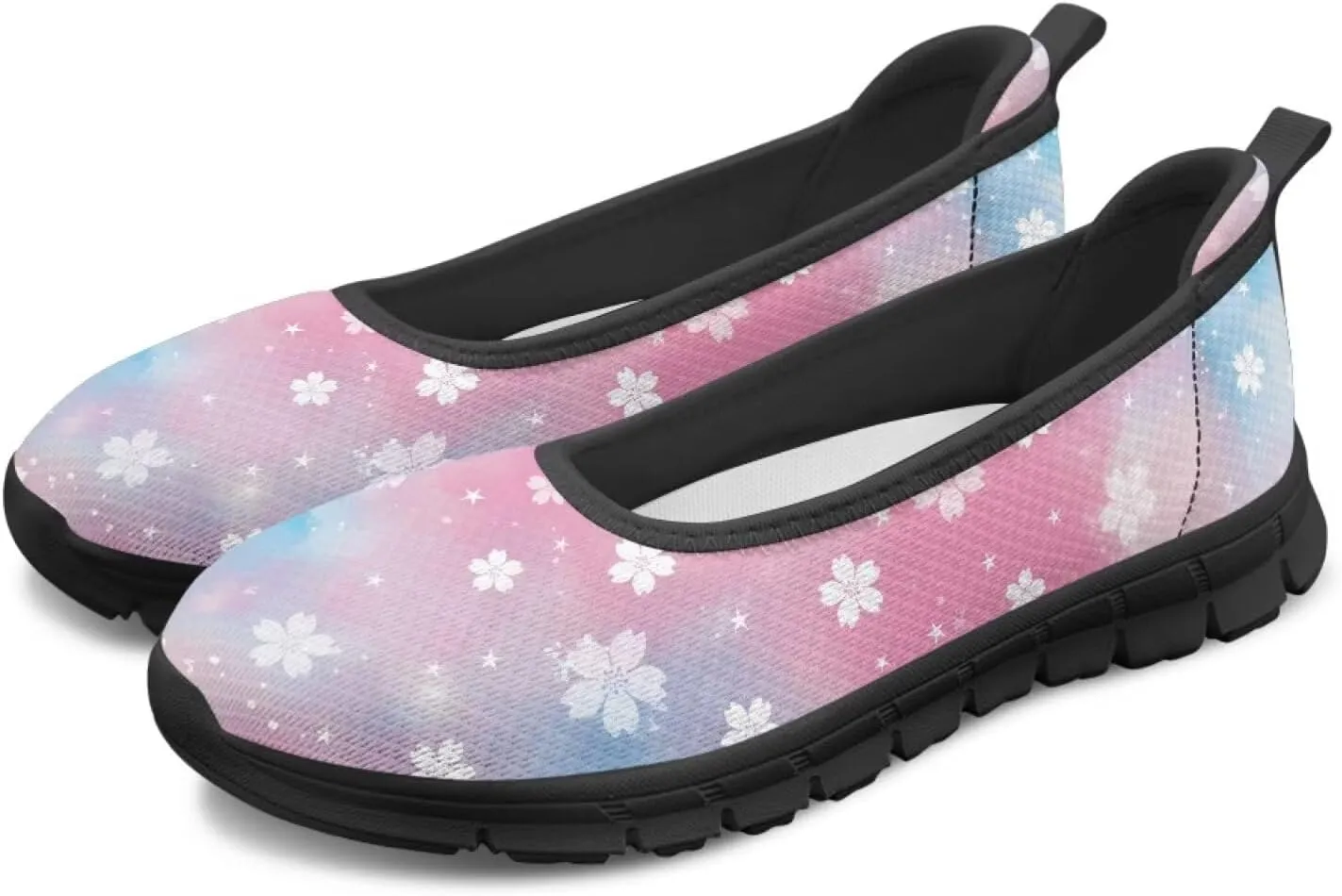 UNICEU Womens Floral Slip On Shoes Breathable Mesh Casual Loafers Lightweight Non-Slip Fashion Walking Work Sneakers