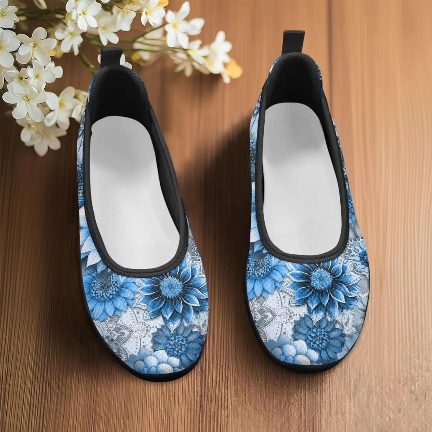 UNICEU Womens Floral Slip On Shoes Breathable Mesh Casual Loafers Lightweight Non-Slip Fashion Walking Work Sneakers