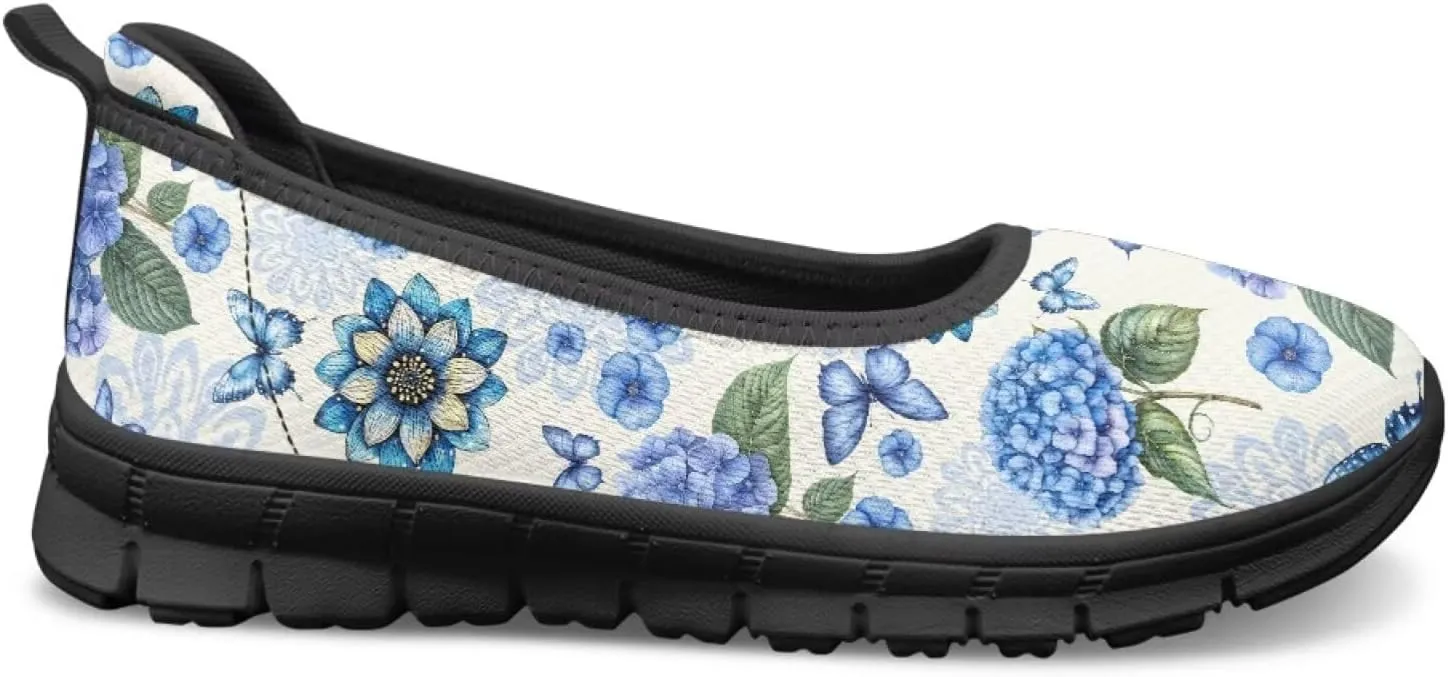 UNICEU Womens Floral Slip On Shoes Breathable Mesh Casual Loafers Lightweight Non-Slip Fashion Walking Work Sneakers