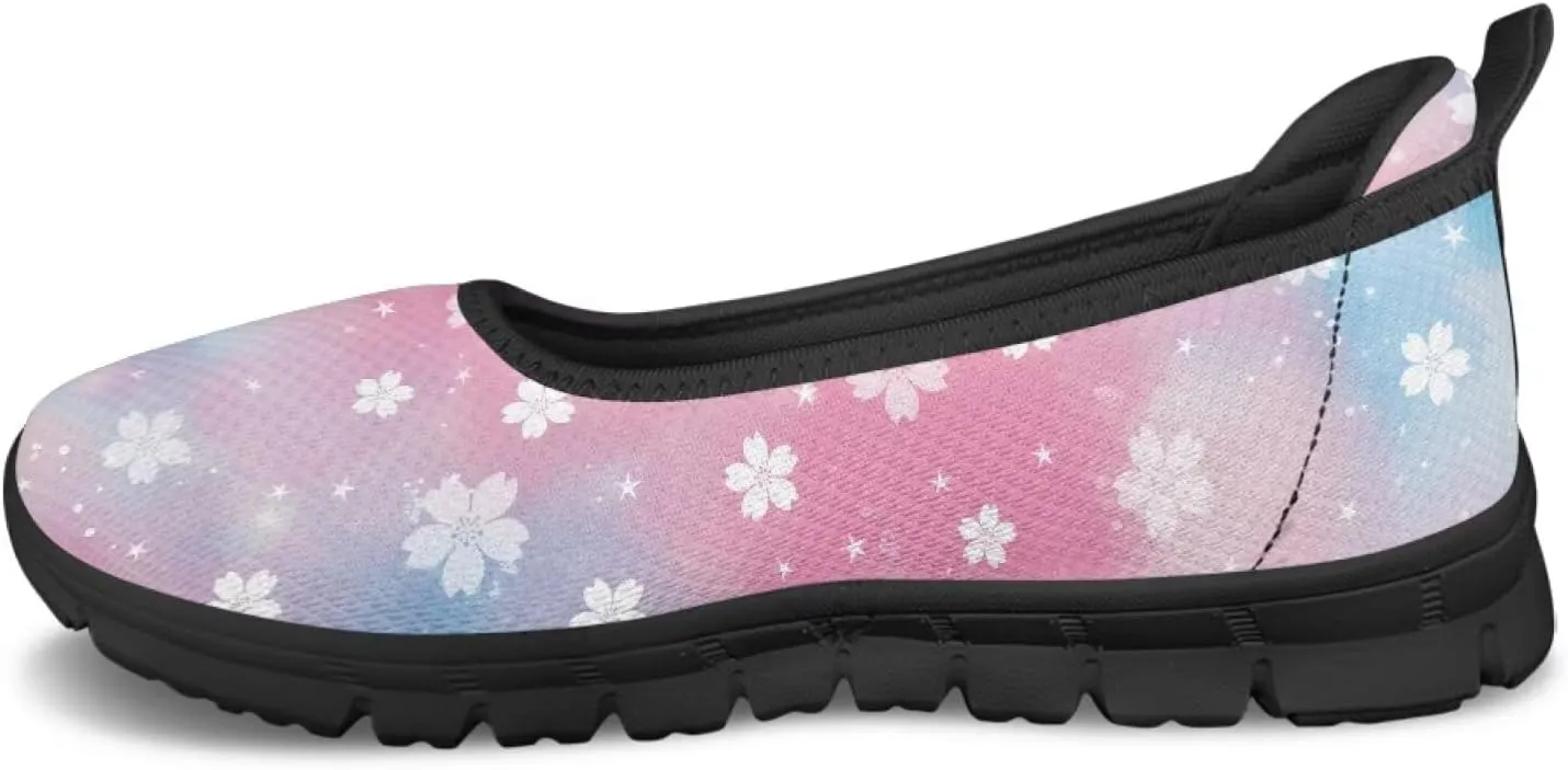 UNICEU Womens Floral Slip On Shoes Breathable Mesh Casual Loafers Lightweight Non-Slip Fashion Walking Work Sneakers
