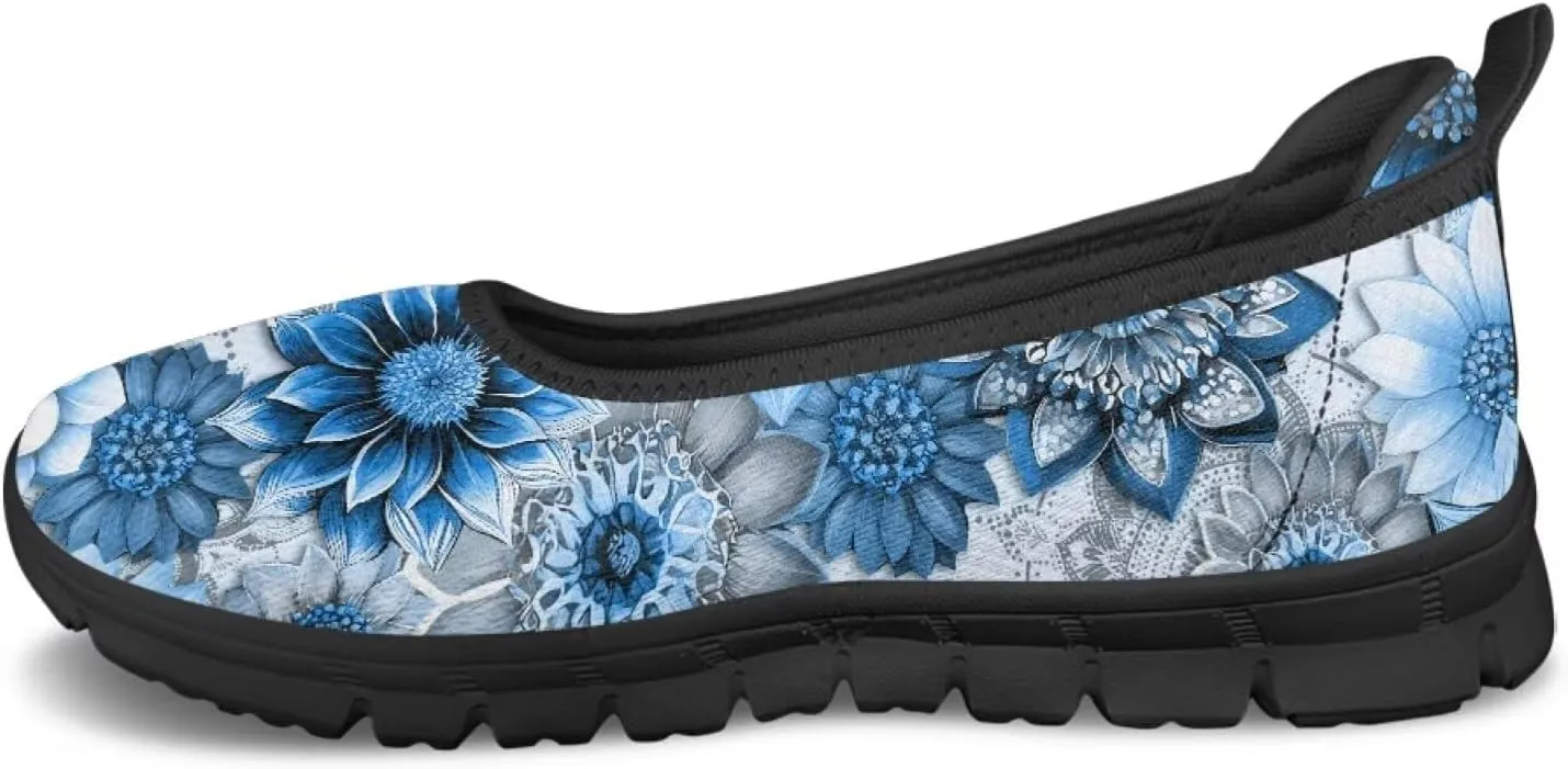 UNICEU Womens Floral Slip On Shoes Breathable Mesh Casual Loafers Lightweight Non-Slip Fashion Walking Work Sneakers