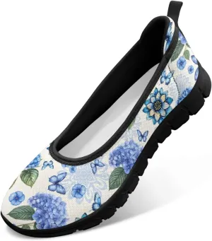 UNICEU Womens Floral Slip On Shoes Breathable Mesh Casual Loafers Lightweight Non-Slip Fashion Walking Work Sneakers