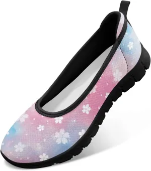 UNICEU Womens Floral Slip On Shoes Breathable Mesh Casual Loafers Lightweight Non-Slip Fashion Walking Work Sneakers