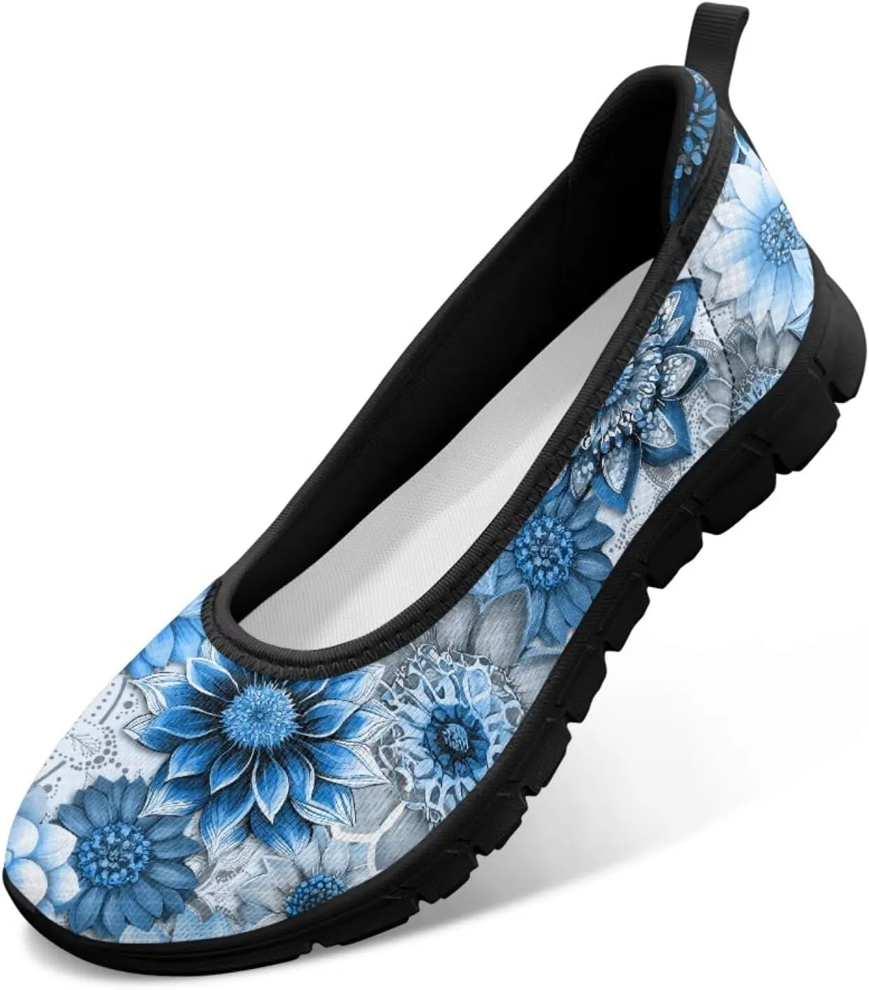 UNICEU Womens Floral Slip On Shoes Breathable Mesh Casual Loafers Lightweight Non-Slip Fashion Walking Work Sneakers