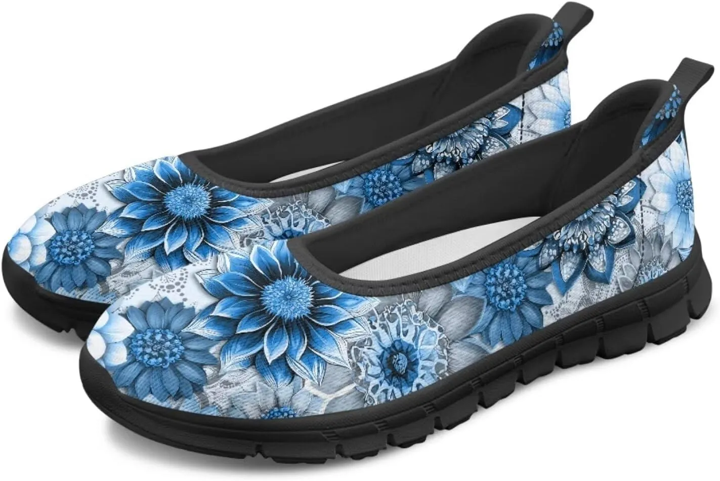 UNICEU Womens Floral Slip On Shoes Breathable Mesh Casual Loafers Lightweight Non-Slip Fashion Walking Work Sneakers