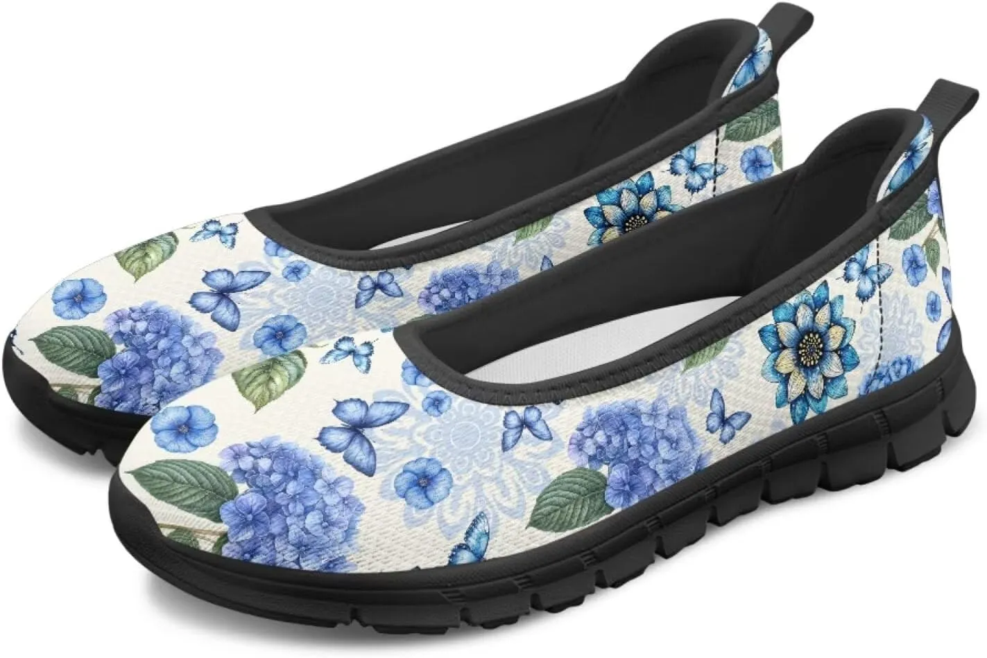 UNICEU Womens Floral Slip On Shoes Breathable Mesh Casual Loafers Lightweight Non-Slip Fashion Walking Work Sneakers