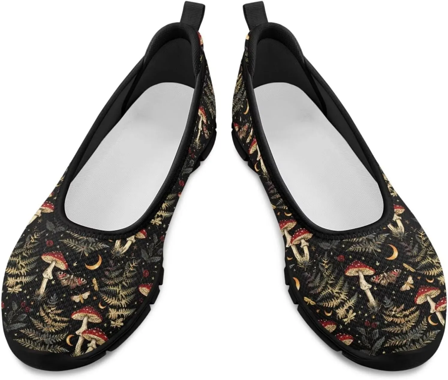 UNICEU Womens Mushroom Print Flats Shoes Casual Slip On Low Top Loafers Breathable Non-Slip Running Work Sneakers