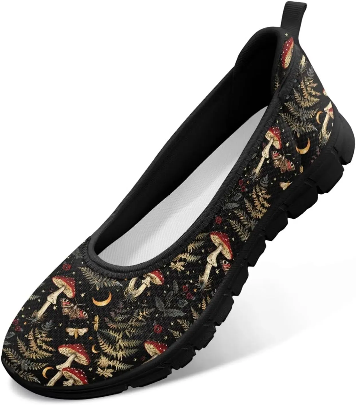UNICEU Womens Mushroom Print Flats Shoes Casual Slip On Low Top Loafers Breathable Non-Slip Running Work Sneakers