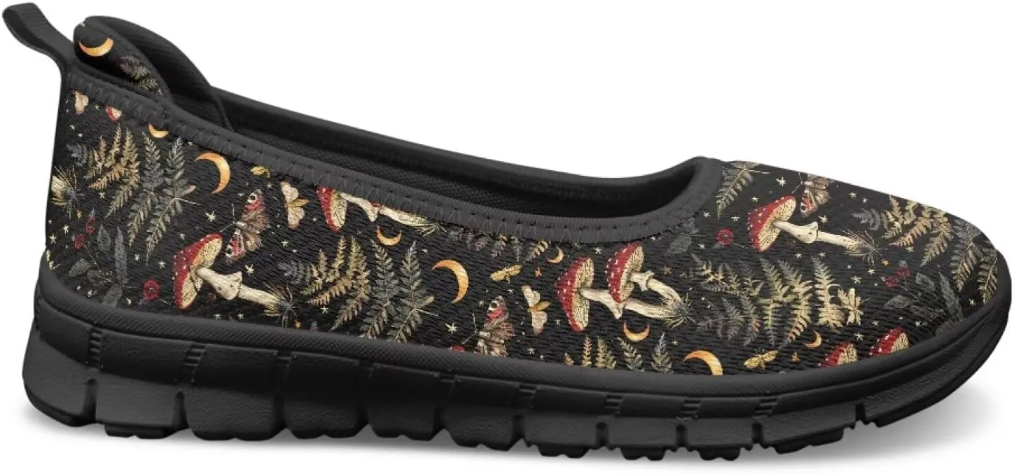 UNICEU Womens Mushroom Print Flats Shoes Casual Slip On Low Top Loafers Breathable Non-Slip Running Work Sneakers