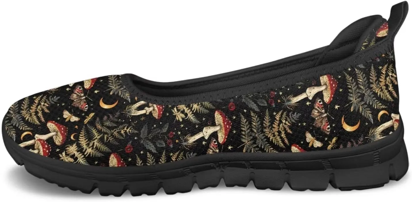 UNICEU Womens Mushroom Print Flats Shoes Casual Slip On Low Top Loafers Breathable Non-Slip Running Work Sneakers