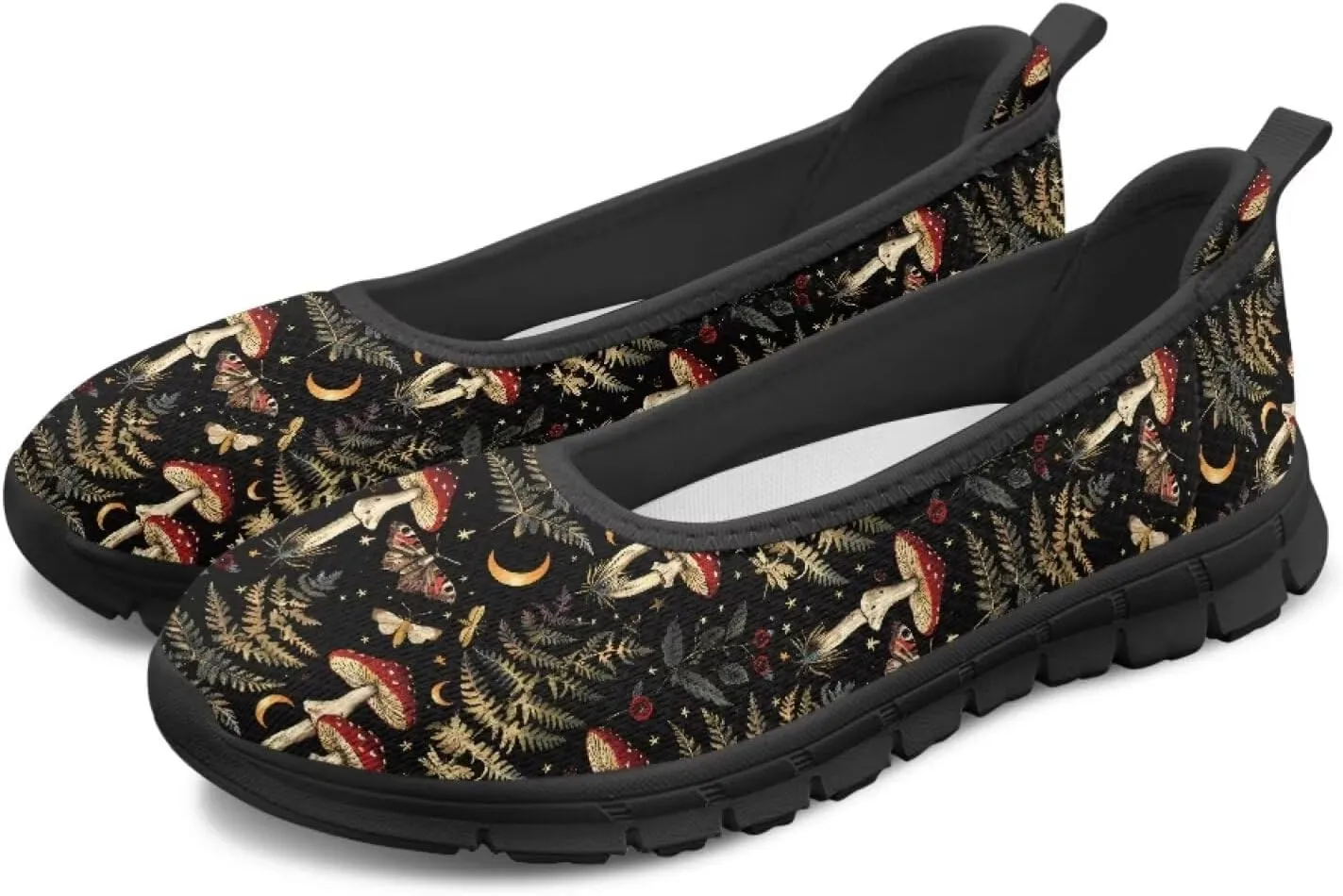 UNICEU Womens Mushroom Print Flats Shoes Casual Slip On Low Top Loafers Breathable Non-Slip Running Work Sneakers