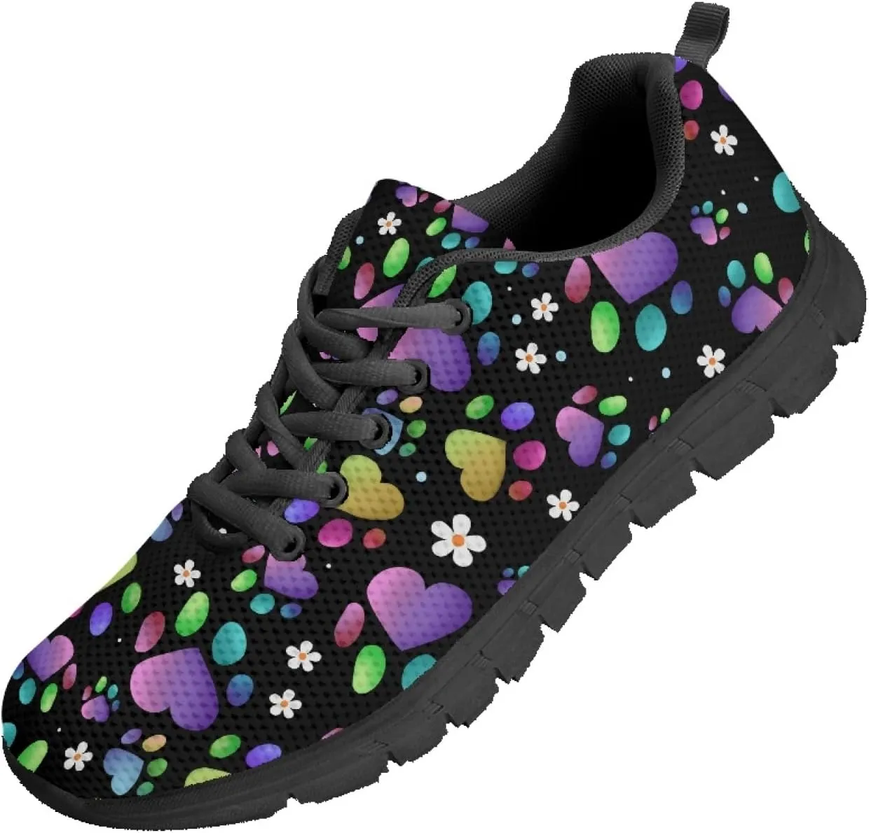 Wanyint Lightweight Sneakers for Running Walking Lace Up Black Sole Shoes