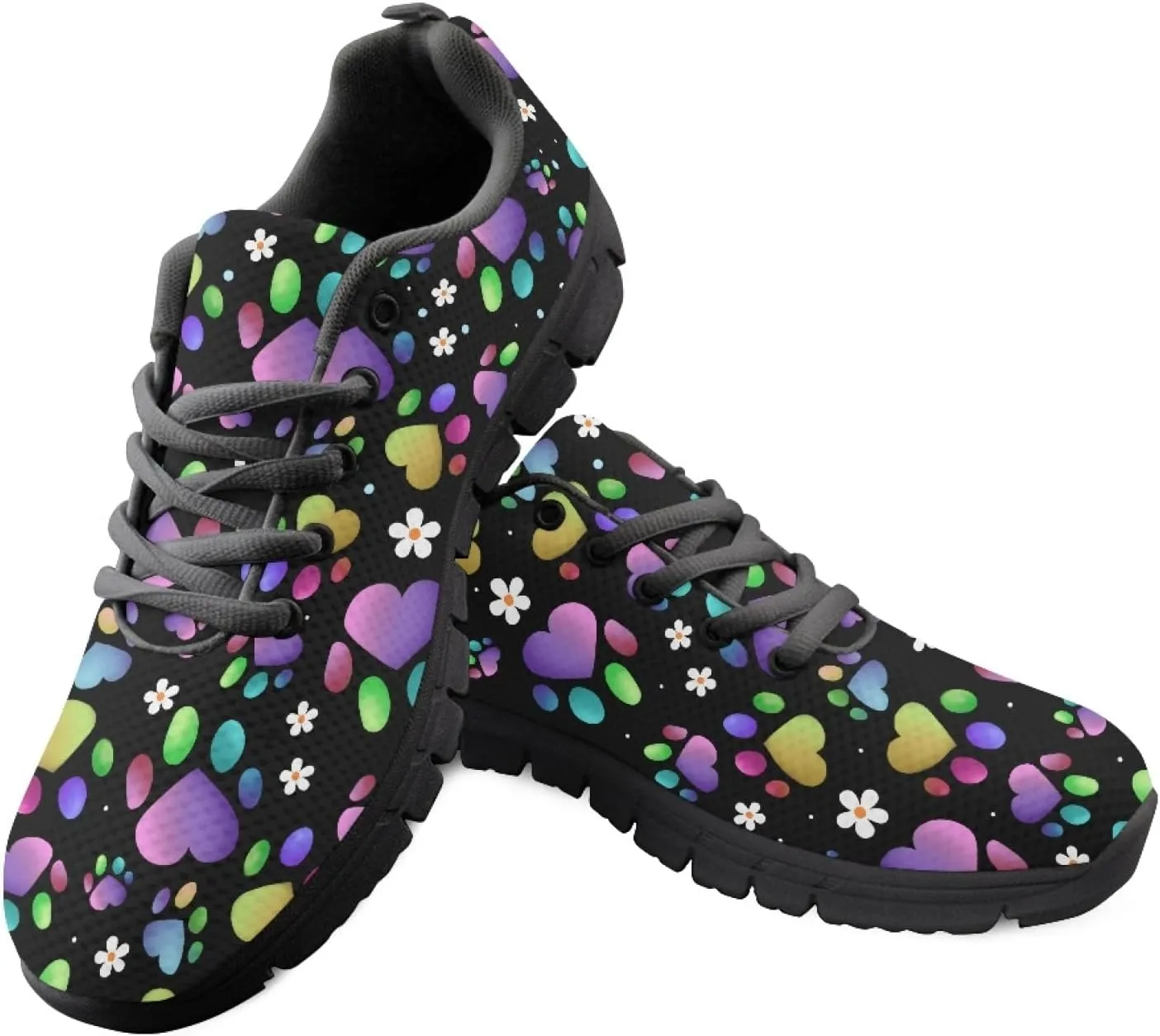 Wanyint Lightweight Sneakers for Running Walking Lace Up Black Sole Shoes